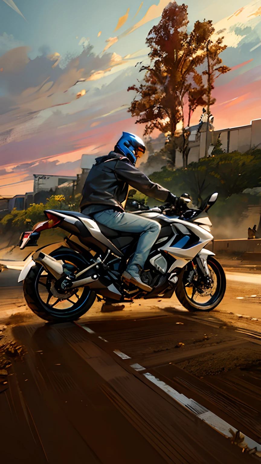 araffe riding a motorcycle on a dirt road with a person on it, cool pose, taken with the best dlsr camera, rear shot, very artistic pose, posing, back facing, rear-shot, badass pose, fun pose, without helmet, taken with sony alpha 9, trying to ride it, riding on the road, looking heckin cool and stylish