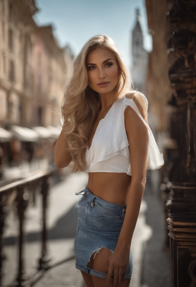 25 years, Gorgeous Russian Girl, 1girl,full_body,(ah high:1.1),blonde woman, hair light, Dark Hair RootsLong_Hair,Bangs,(Red_Inner Hair:0.7),Blue_eyes,medium_가슴, medium_areolas, Completely_,(tender_muscle_line:0.8),wearing_Sexy_The clothes , Sexy , (Capital letter:1.2), at_mall, Masterpiece, best best quality,ultra_Detailed,