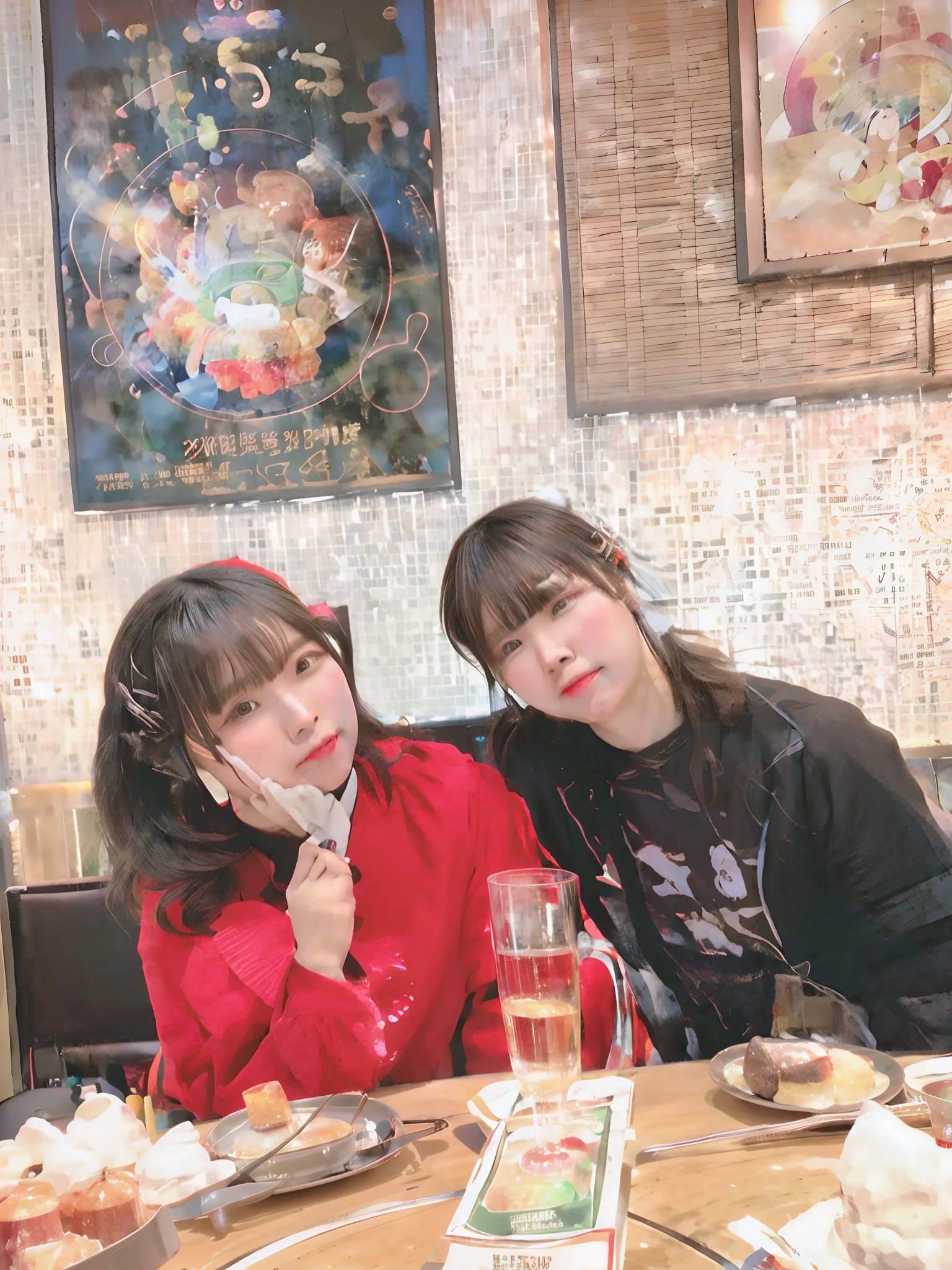 there are two people sitting at a table with food and drinks, kanliu666, lovely couple, 😭 🤮 💕 🎀, ❤🔥🍄🌪, sakimi chan, ruan jia and fenghua zhong, ✨🕌🌙, 🤬 🤮 💕 🎀, high quality upload, 😭 🤧 💔, 4k post