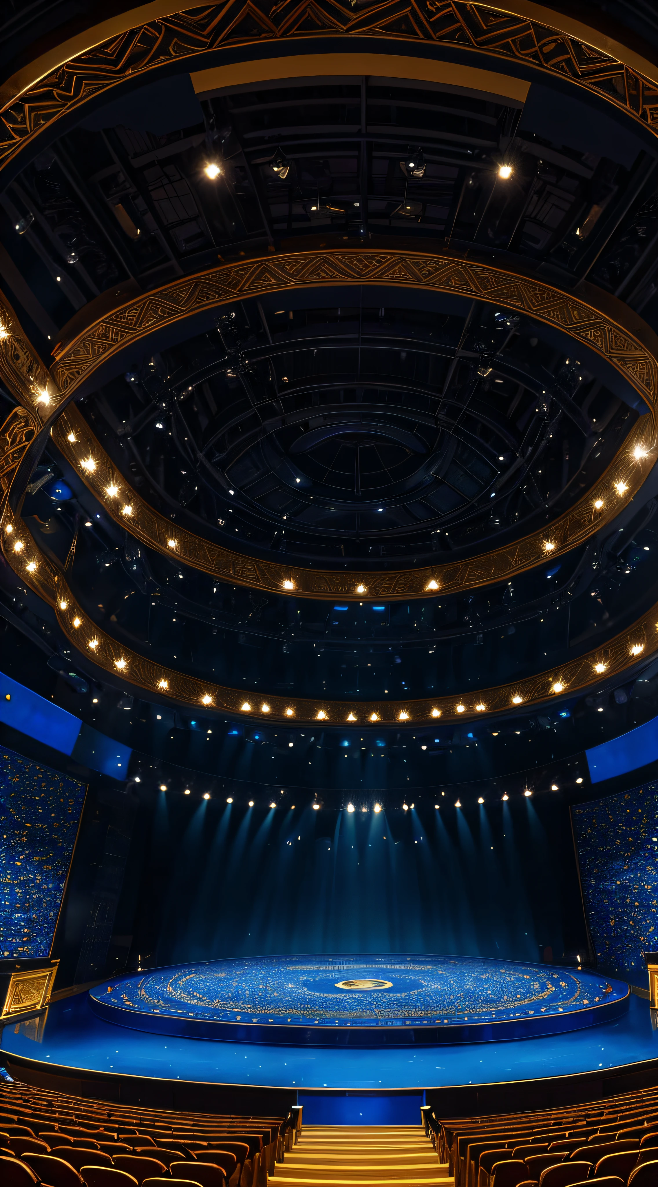 # Artistic Image prompt for "Who Wants to Be a Millionaire" Show Background in Arena with Blue and Golden Accents
Envision an artistic portrayal of the "Who Wants to Be a Millionaire" show's background in the form of an expansive arena, adorned with resplendent blue and golden details. Craft a magnificent setting that radiates grandeur and spectacle. Employ a 135mm+ lens to capture a medium shot that highlights the arena's majestic features. Create a visual symphony with a color palette that combines deep blue and gleaming gold, evoking a sense of regal elegance. Infuse the arena with an atmosphere of opulence, reminiscent of a royal court. This artwork should capture the show's grandeur and significance with a touch of artistic flair. --auto