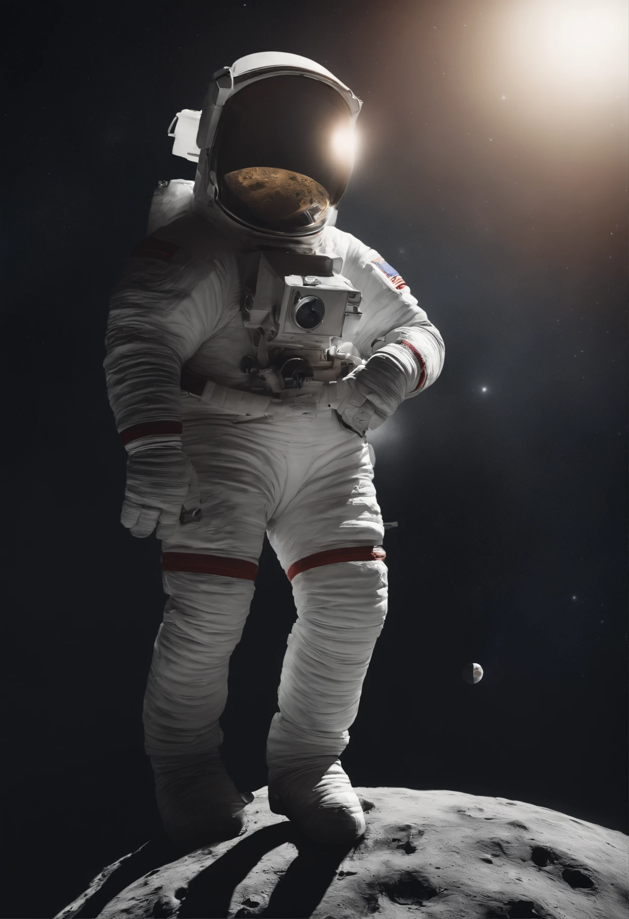（Astronauts climb to the moon in spacesuits），（Moon：1.37）（Astronaut all over the body：1.1），with a planet in the background, lonely astronaut, detailed astronaut, Astronaut, fully space suited, astronaut in space, astronaut in space, astronaut on the moon, astronaut below, astronaut stranded on planet, An astronaut, space, In space, Spacesuit, an astronaut lost in the ocean, space sci - fi, futuristic astronaut