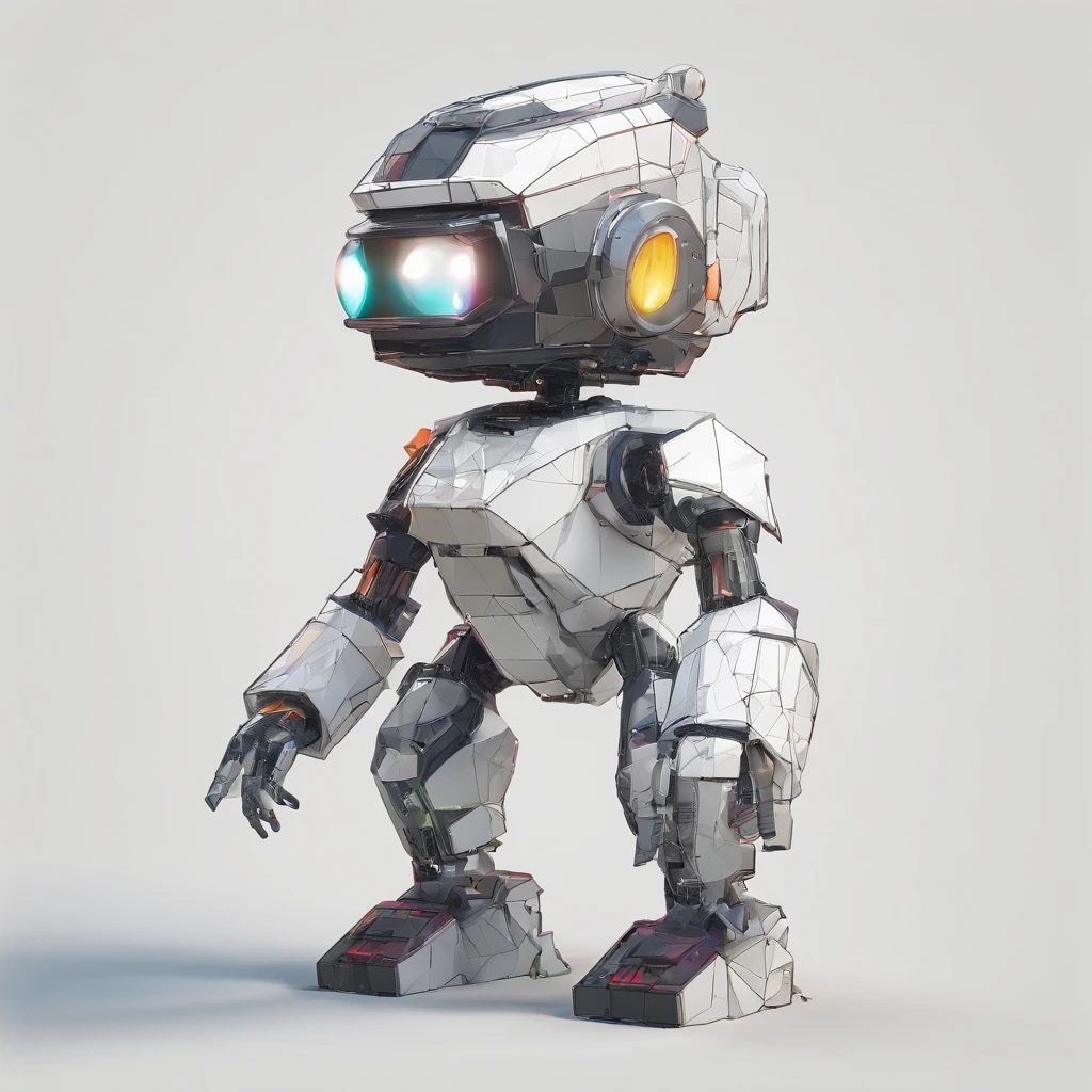 Perfect alignment, Cute little robot wearing a jacket,cameras in eyes, cheerfulness, Standing position, Abstract beauty, Centered, Looking at the camera, Facing the camera, nearing perfection, Dynamic, Highly detailed, smooth, Sharp focus, 8K, high definition resolution, illustration, Art by Carne Griffiths and Wadim Kashin, White background