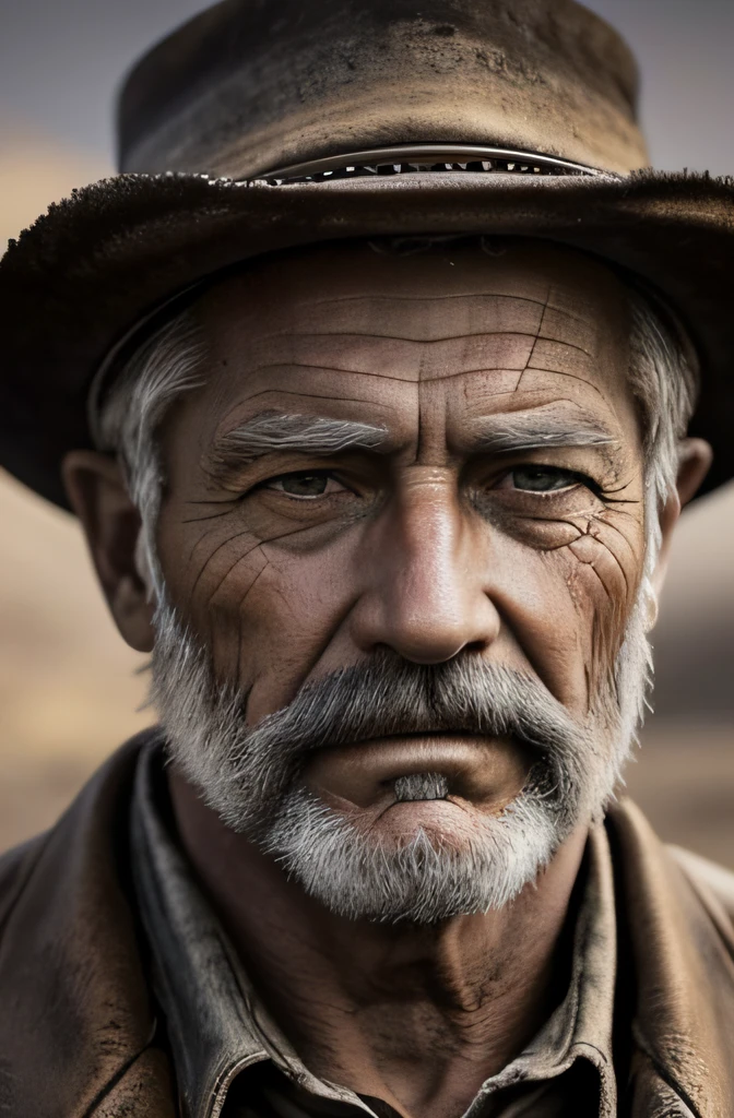 Portrait of an old coal miner from the 19th century, Beautiful paintings of highly detailed faces by Gregg Lutkowski and Magali Villanueve, Wild West, outdoor shooting, 8K