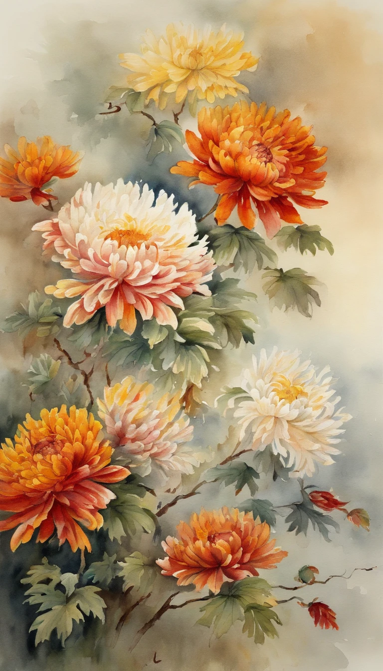 Chinese painting chrysanthemums in autumn ancient style