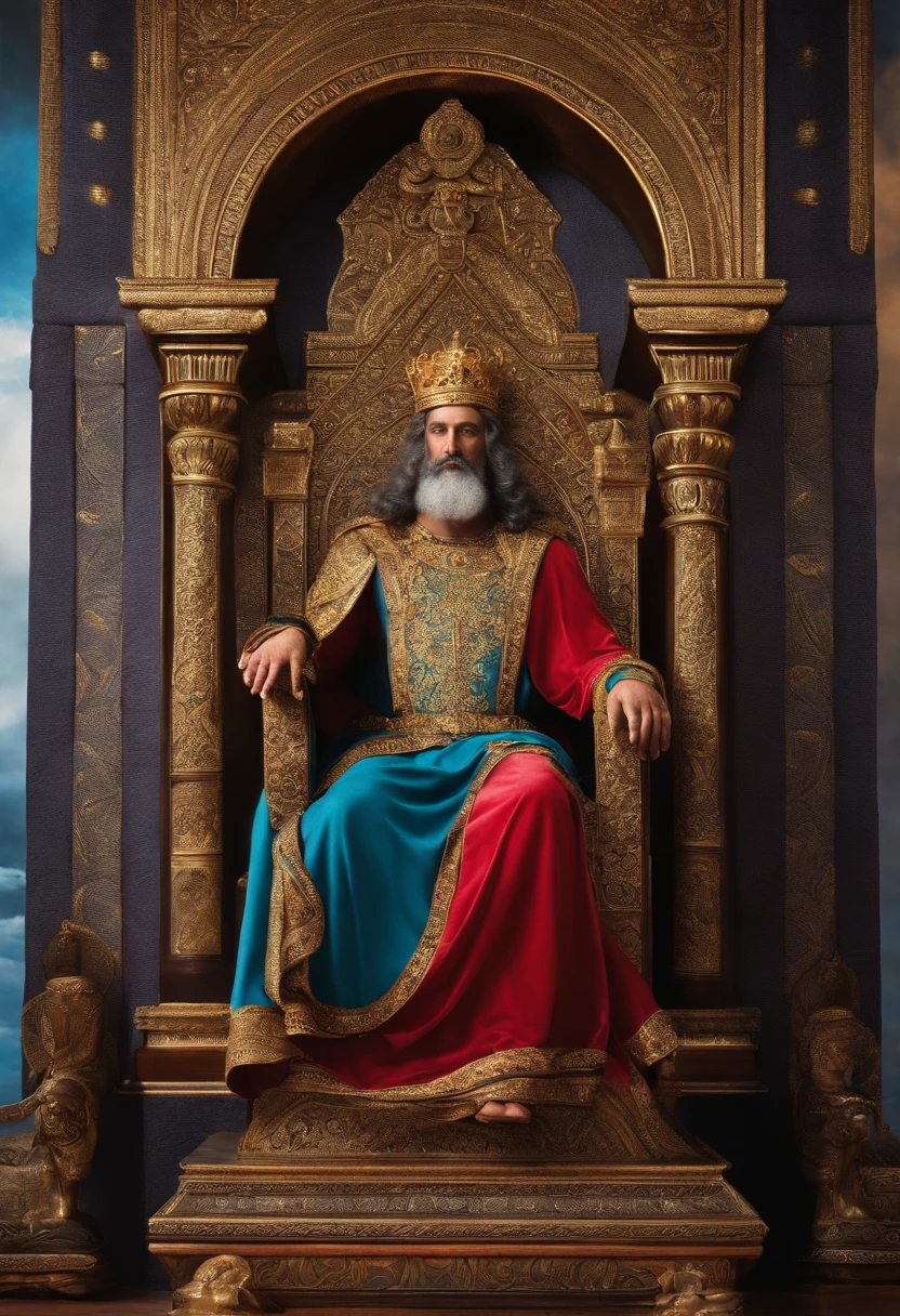 King Solomon seated with throne with crown