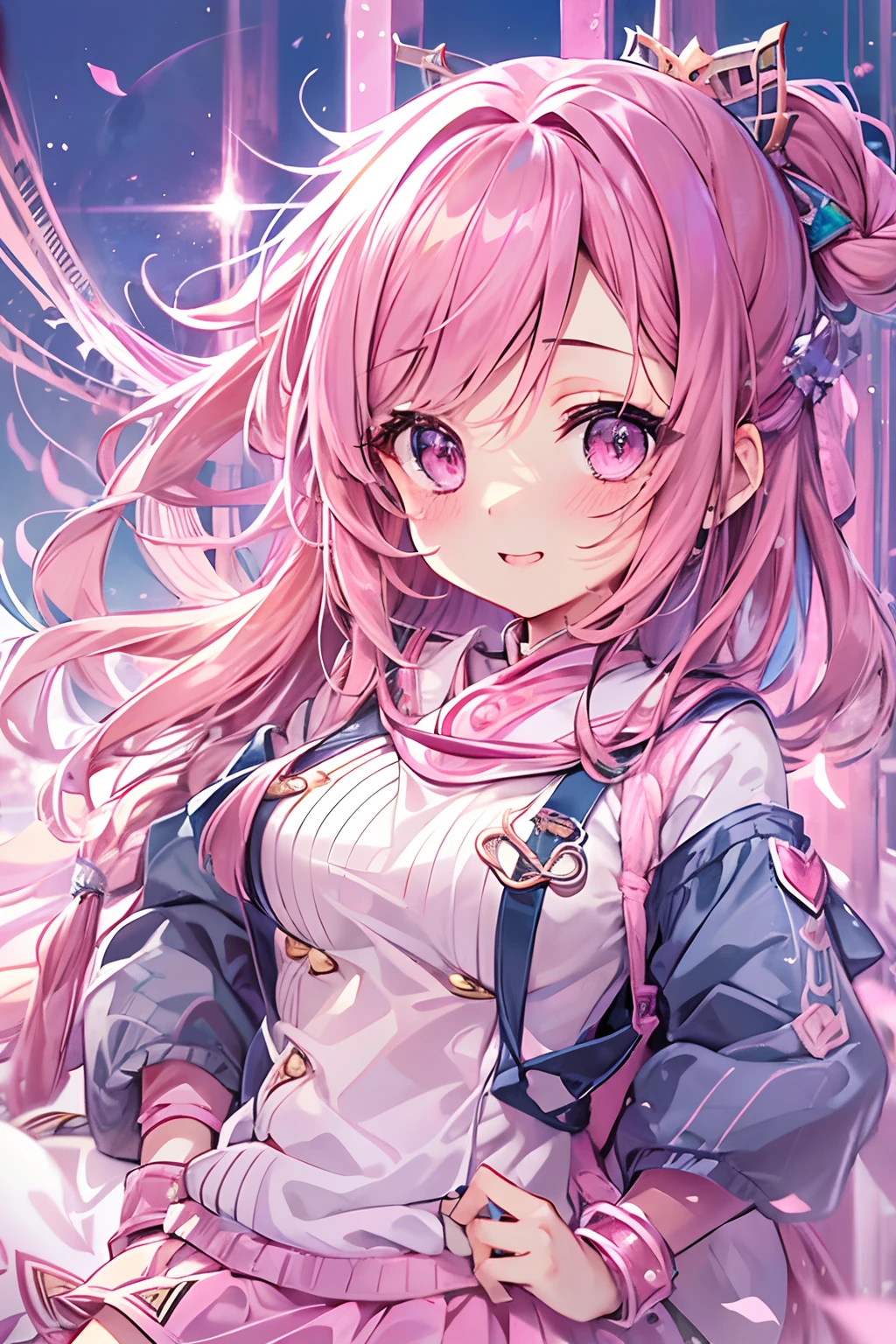 (((tmasterpiece)))、(((top-quality)))、((ultra - detailed))、(illustratio)、((Extremely Delicately Beautiful))、Bright smile、Floating、A pink-haired、(Detailed light) (1girl in)、独奏、long whitr hair、The wind is blowing、A WORLD、(adorable eyes)、Realistic, ultra - detailed, (Shiny skin,), Slender, Solo, Miniskirt, Long hair, Pink hair, Pink eyes, (Thick thighs:0.5), Dynamic lighting, high resolution, Sharp focus, depth of fields, Medium breasts, masutepiece, Best quality, Ultra-detailed, illustration, Ultra-detailed face, best quality face, 18 years old, Adult, intricate outfits, Sexy pose, Sparkling pink sailor suit, Cute, kawaii,, finely quality eyes, Blushing, Red cheeks, Glowing eyes, fluffy sweater, Skirt, parted lip, Blush, Cute, , finely quality eyes, Embarrassed expression, Long_Hair, Blushing, Moon, starrysky_skyporn, Photorealistic, Asian, woman, mix4