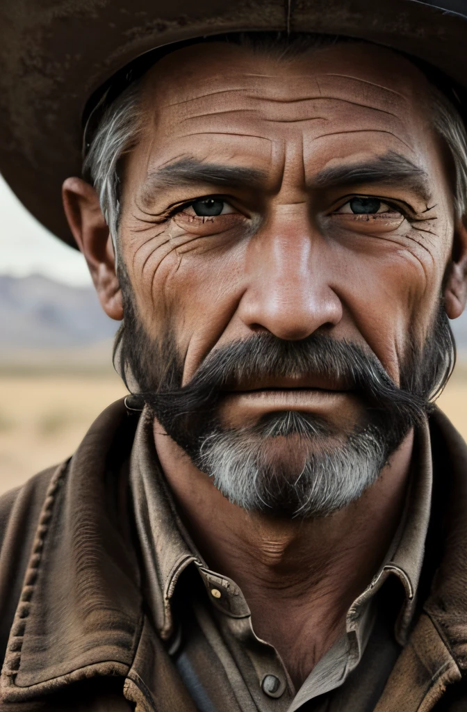 Portrait of an old coal miner from the 19th century, Beautiful paintings of highly detailed faces by Gregg Lutkowski and Magali Villanueve, Wild West, outdoor shooting, 8K