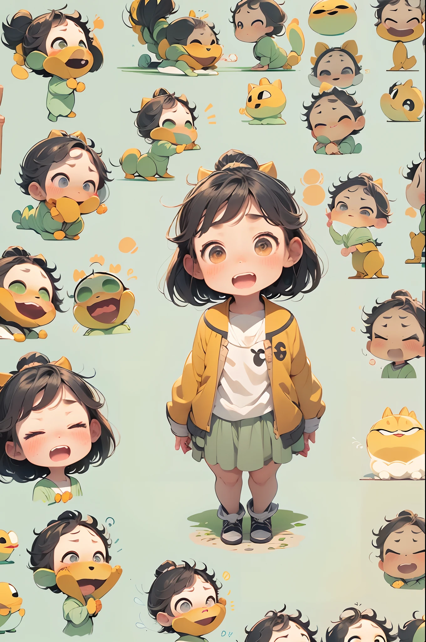 Cute *********** s、emoj、anthropomorphic styles、Disney  style、Black strokes、differentemotions、Multiple locations and emojis、8K分辨率