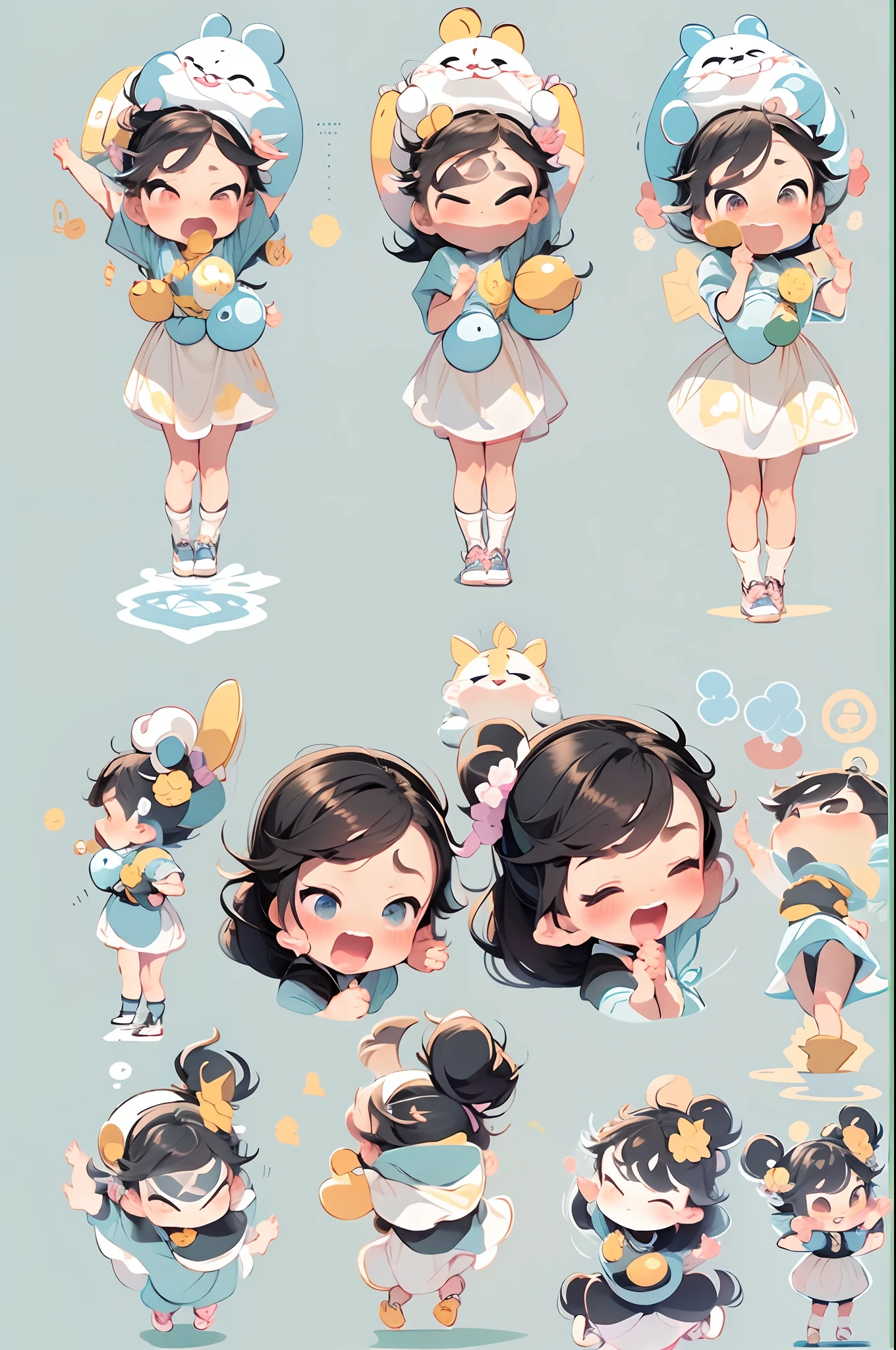 Cute little girl s、emoj、anthropomorphic styles、Disney  style、Black strokes、differentemotions、Multiple locations and emojis、8K分辨率