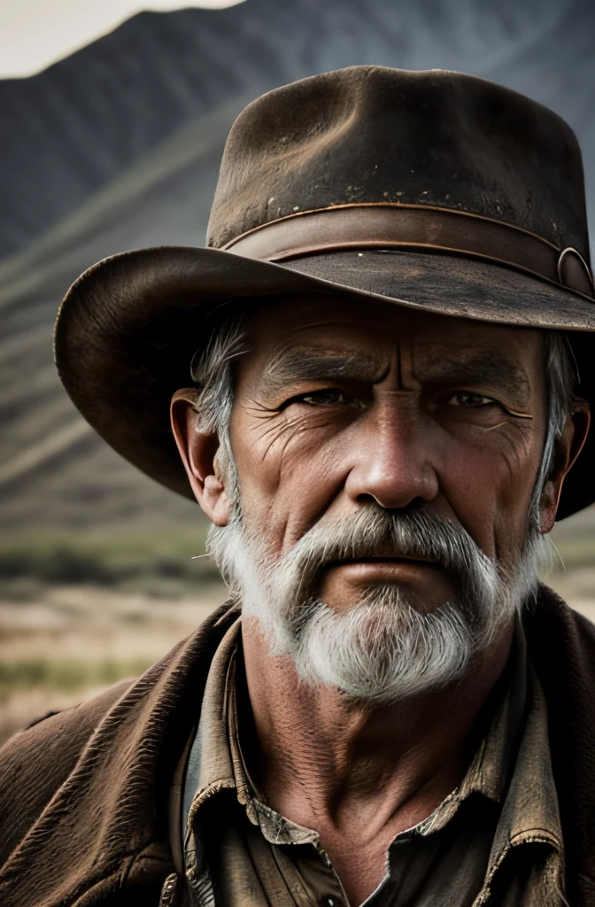 Portrait of an old coal miner from the 19th century, Beautiful paintings of highly detailed faces by Gregg Lutkowski and Magali Villanueve, Wild West, outdoor shooting, 8K