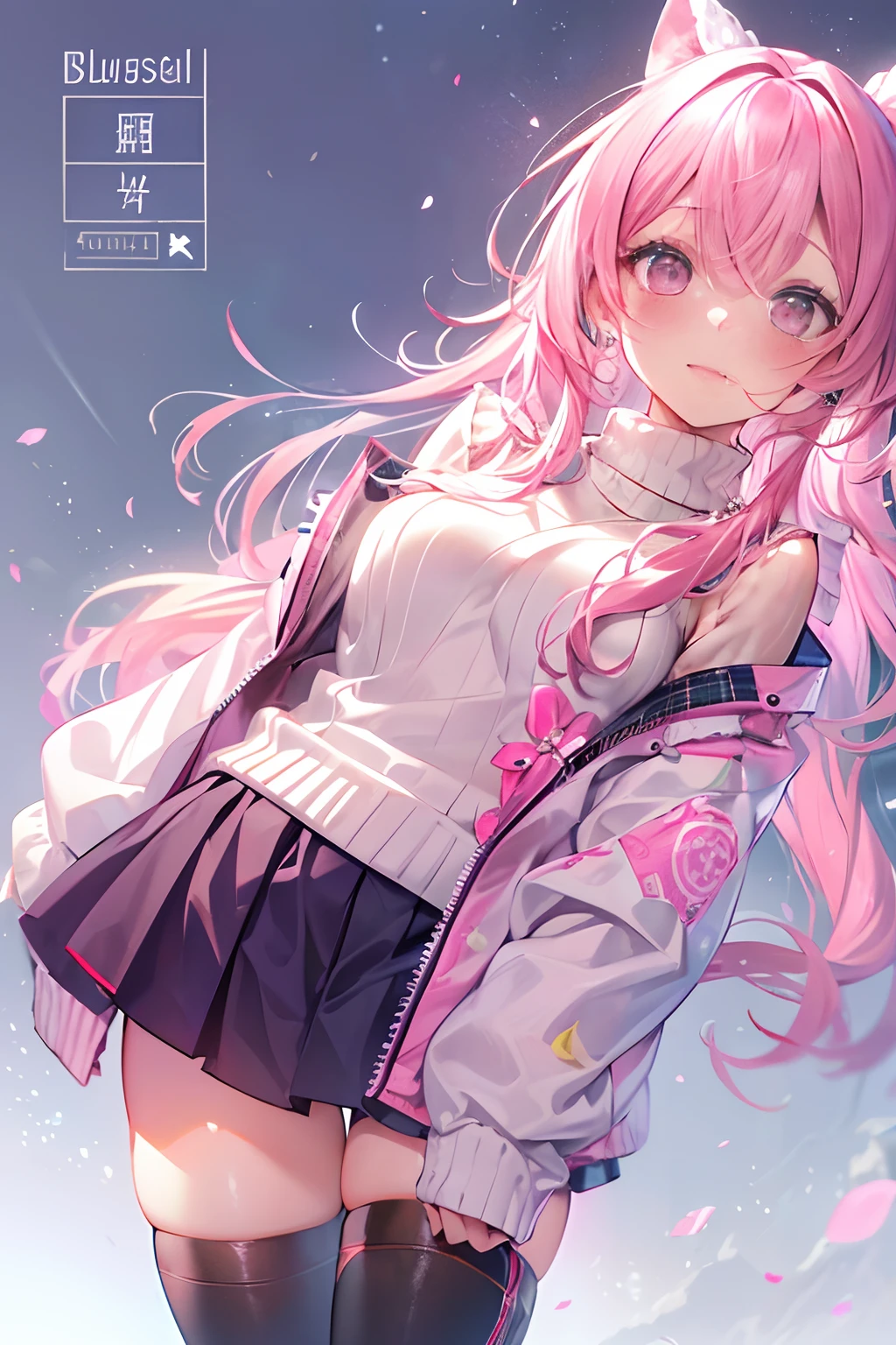 (((tmasterpiece)))、(((top-quality)))、((ultra - detailed))、(illustratio)、((Extremely Delicately Beautiful))、Bright smile、Floating、A pink-haired、(Detailed light) (1girl in)、独奏、long whitr hair、The wind is blowing、A WORLD、(adorable eyes)、Realistic, ultra - detailed, (Shiny skin,), Slender, Solo, Miniskirt, Long hair, Pink hair, Pink eyes, (Thick thighs:0.5), Dynamic lighting, high resolution, Sharp focus, depth of fields, Medium breasts, masutepiece, Best quality, Ultra-detailed, illustration, Ultra-detailed face, best quality face, 18 years old, Adult, intricate outfits, Sexy pose, Sparkling pink sailor suit, Cute, kawaii,, finely quality eyes, Blushing, Red cheeks, Glowing eyes, fluffy sweater, Skirt, parted lip, Blush, Cute, , finely quality eyes, Embarrassed expression, Long_Hair, Blushing, Moon, starrysky_skyporn, Photorealistic, Asian, woman, mix4