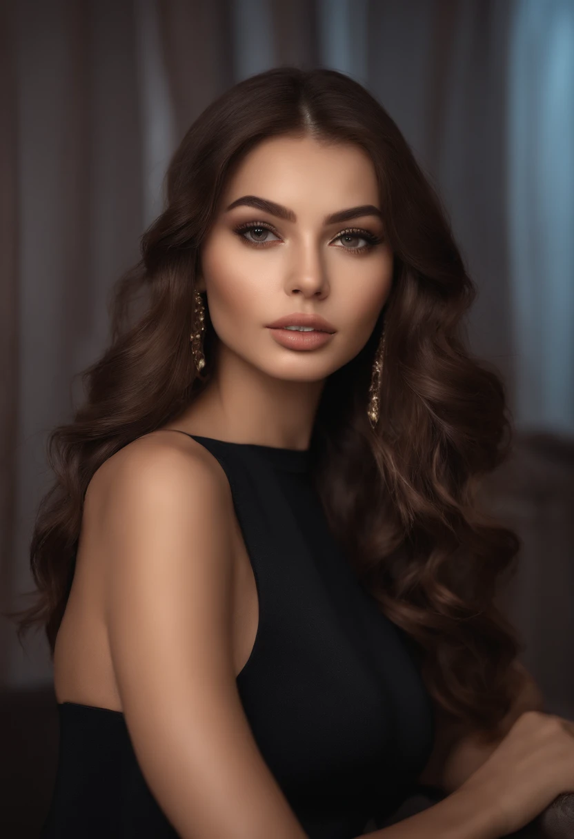 arafed woman fully , sexy girl with brown eyes, ultra realistic, meticulously detailed, portrait sophie mudd, brown hair and large eyes, selfie of a young woman, dubai eyes, violet myers, without makeup, natural makeup, face with artgram, subtle makeup, stunning full body shotstanding in the club, in club, medium to large size bust