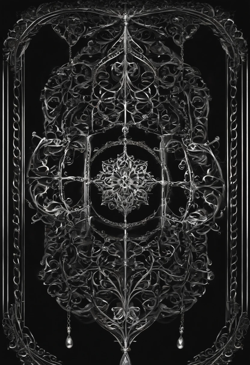 Rounded abstract gothic calligraphy with silver chains on black background. - Beauty Illustration