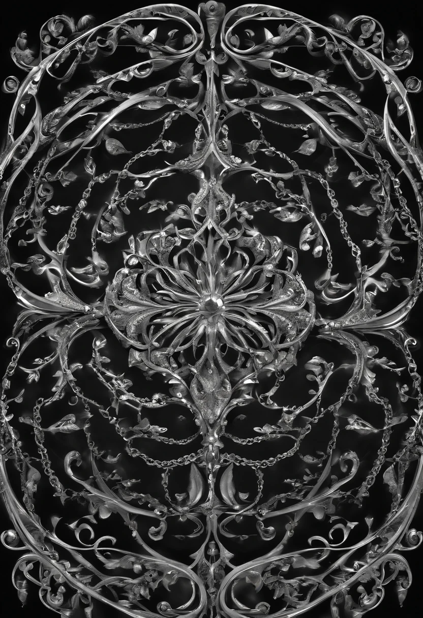 Rounded abstract gothic calligraphy with silver chains on black background. - Beauty Illustration