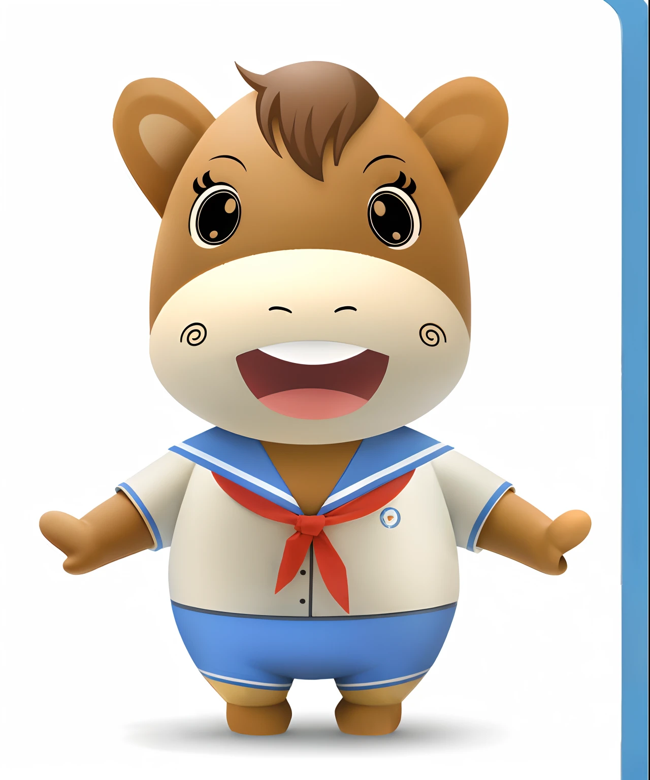Cartoon horse in sailor costume,open open mouth,reaching out her hands, 3D model of a Japanese mascot, japanese mascot, hayao miyazki, anthropomorphic mare, full body mascot, anthropomorphic horse, 3 days small pet shop horse, cute character, Shinkai sincerely, jia, animal crossing character, Shinkai, mascot illustrations