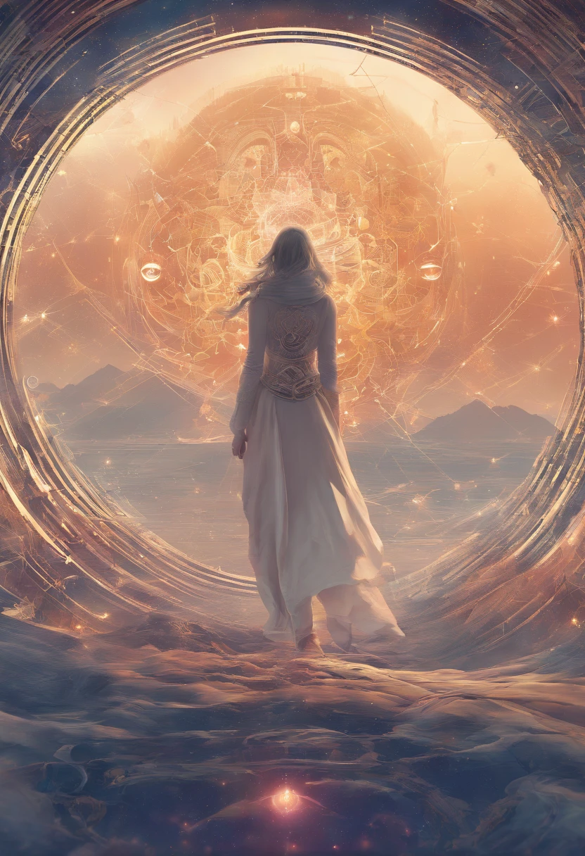 (4K, Live Filming, Highest Quality, Masterpiece: 1.2), (Real, Photoreal: 1.37), Dimensional Traveler, Conscious Body, Observation Meditation, Stargate, Harmonized Chakras, String Theory, 10th Dimension, Fractal, Quantum Vibration, Waves and particles of light, 20 years old, 1 woman