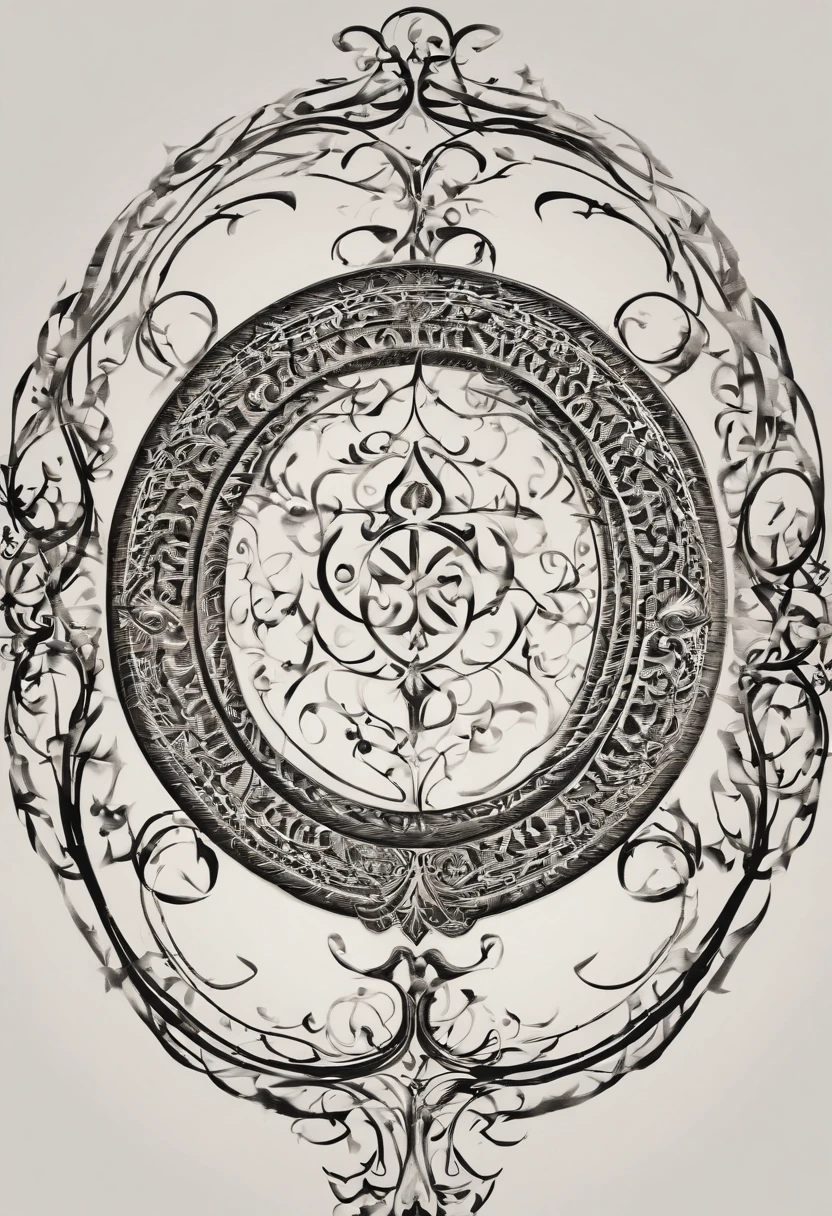 um close up de uma espiral de escrita sobre um fundo preto, estilo caligrafiturismo, dark inverted spells, caligrafia, caligrafia estranha, fonte da banda de black metal, typographical experiments, fantasy game spell symbol, summoning circle, design do tipo, Directed by: Tomasz Jedruszek, Runic words, calligraphic poetry, typographic, tipografia futurista