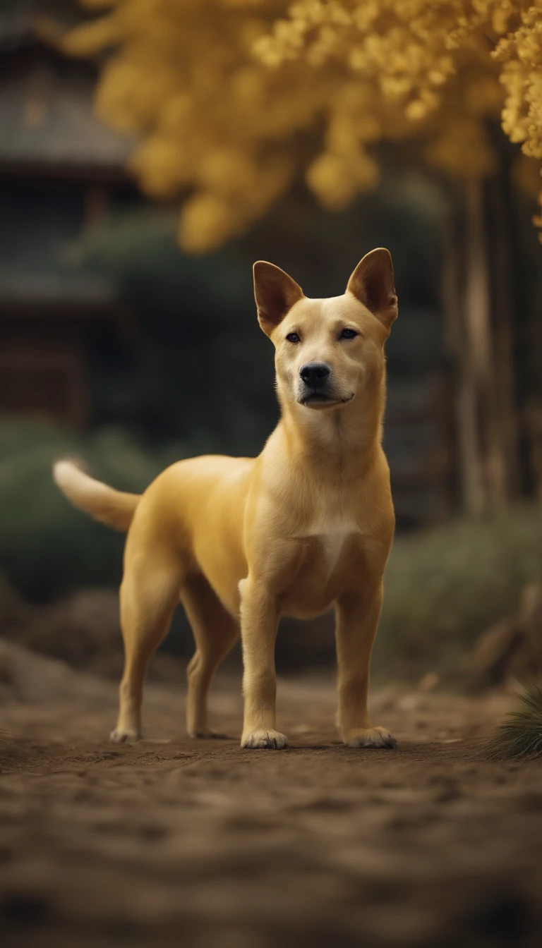 doggy,Long body and thin legs,Traditional Chinese pastoral dog,amarelo。3D.Realiy