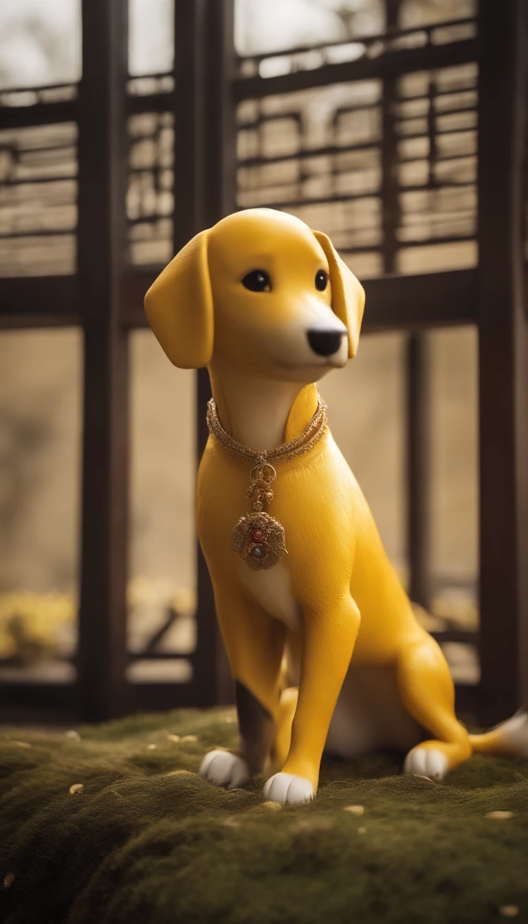 Doggy,Long stature and thin legs,Traditional Chinese pastoral dog,amarelo。。.3D.Realiy