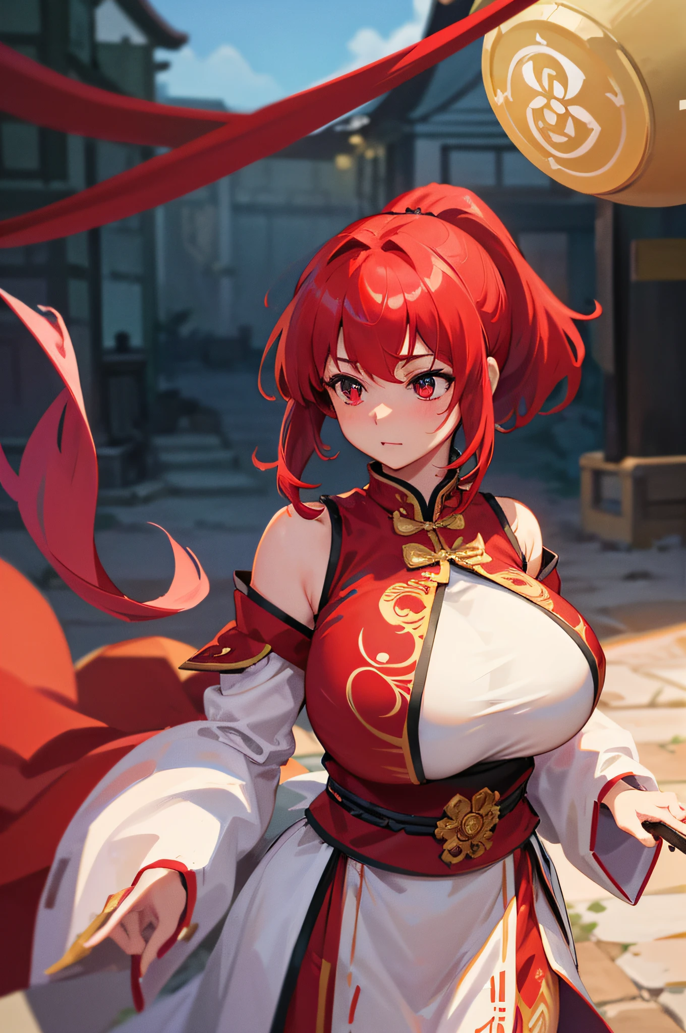 4k,hight resolution,One Woman,White red hair,Short ponytail,huge tit,Ancient Chinese princess,Fantasy long dress,Inside the royal family