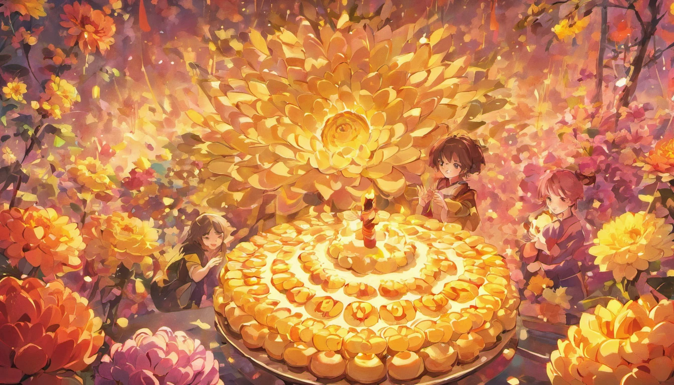 Chongyang elements，Chongyang cake，chrysanthemums，The family is affectionate