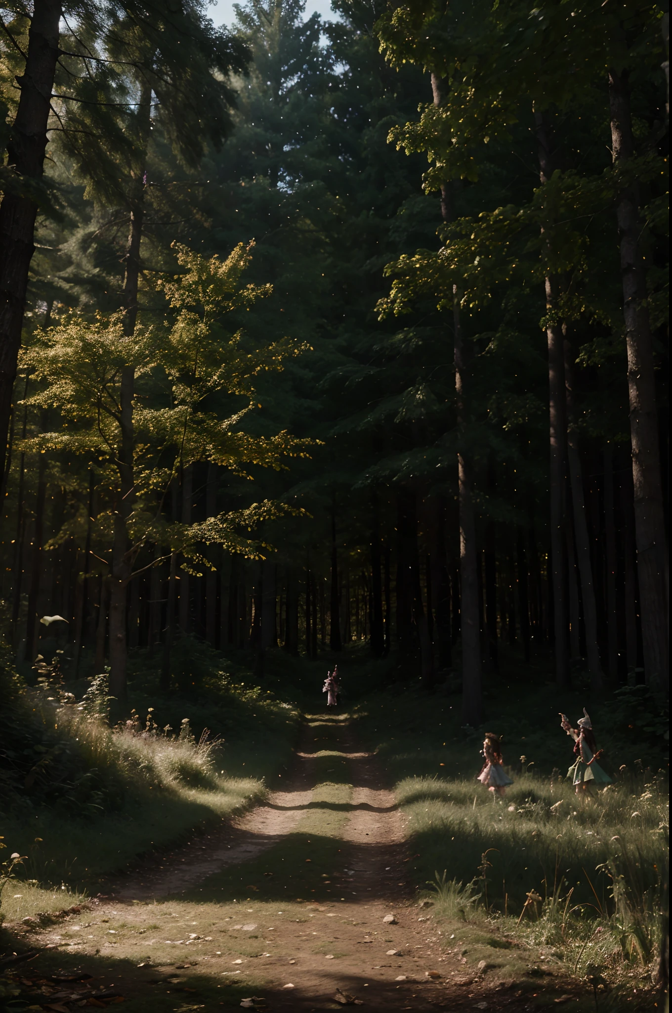 foret mystique et magique, Ray Tracing, Fairies flying with elves walking around, 4K, Hdr