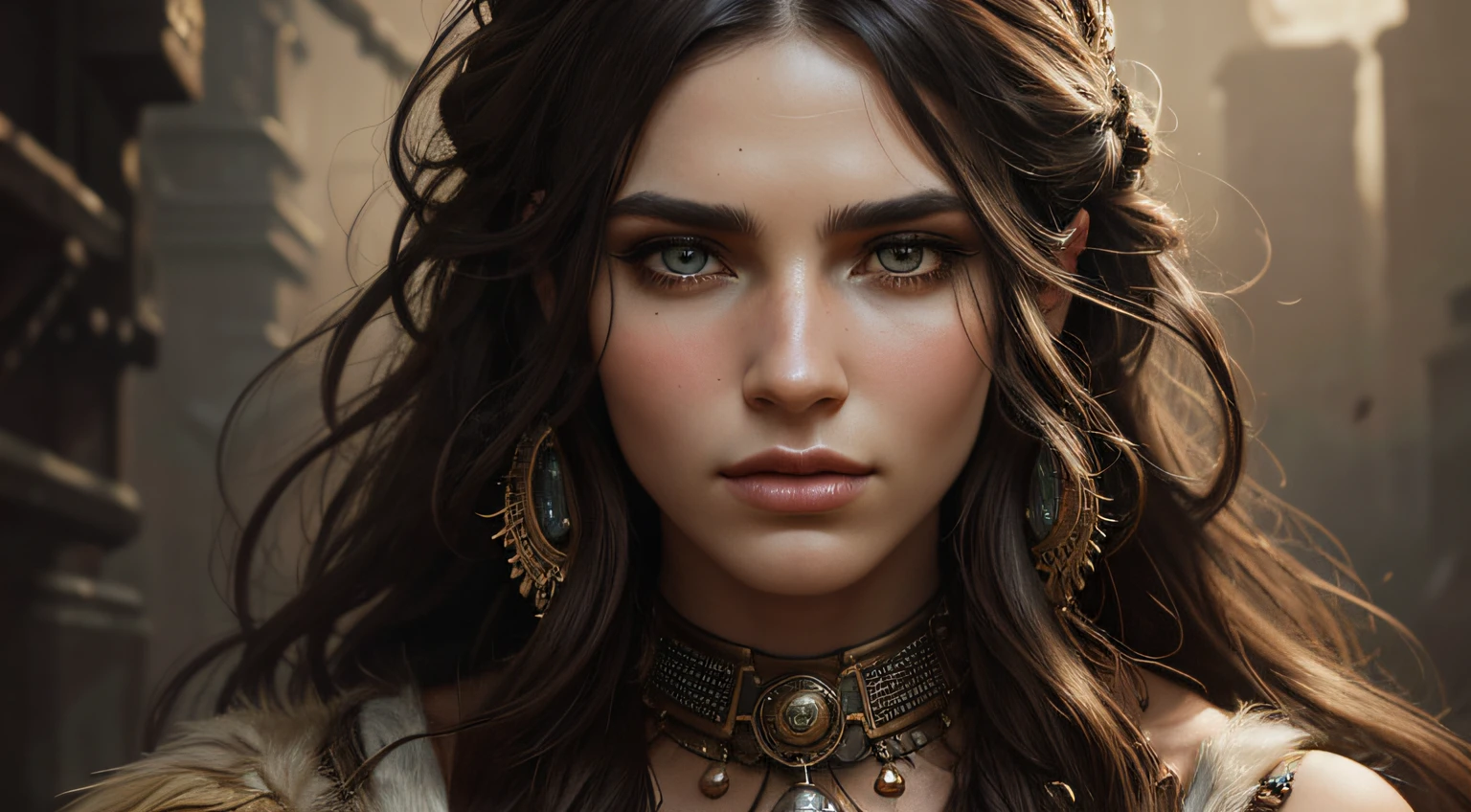 A PORTRAIT OF A CAVEMAN, Steam punk atmosphere, elegance, beauty, bliss, Femininity, hyper-realistic, textured image, master piece, highly detailed, digital painting, best quality, very high resolution, Detailed work, Post processing , white background, perfect result, muted colors,