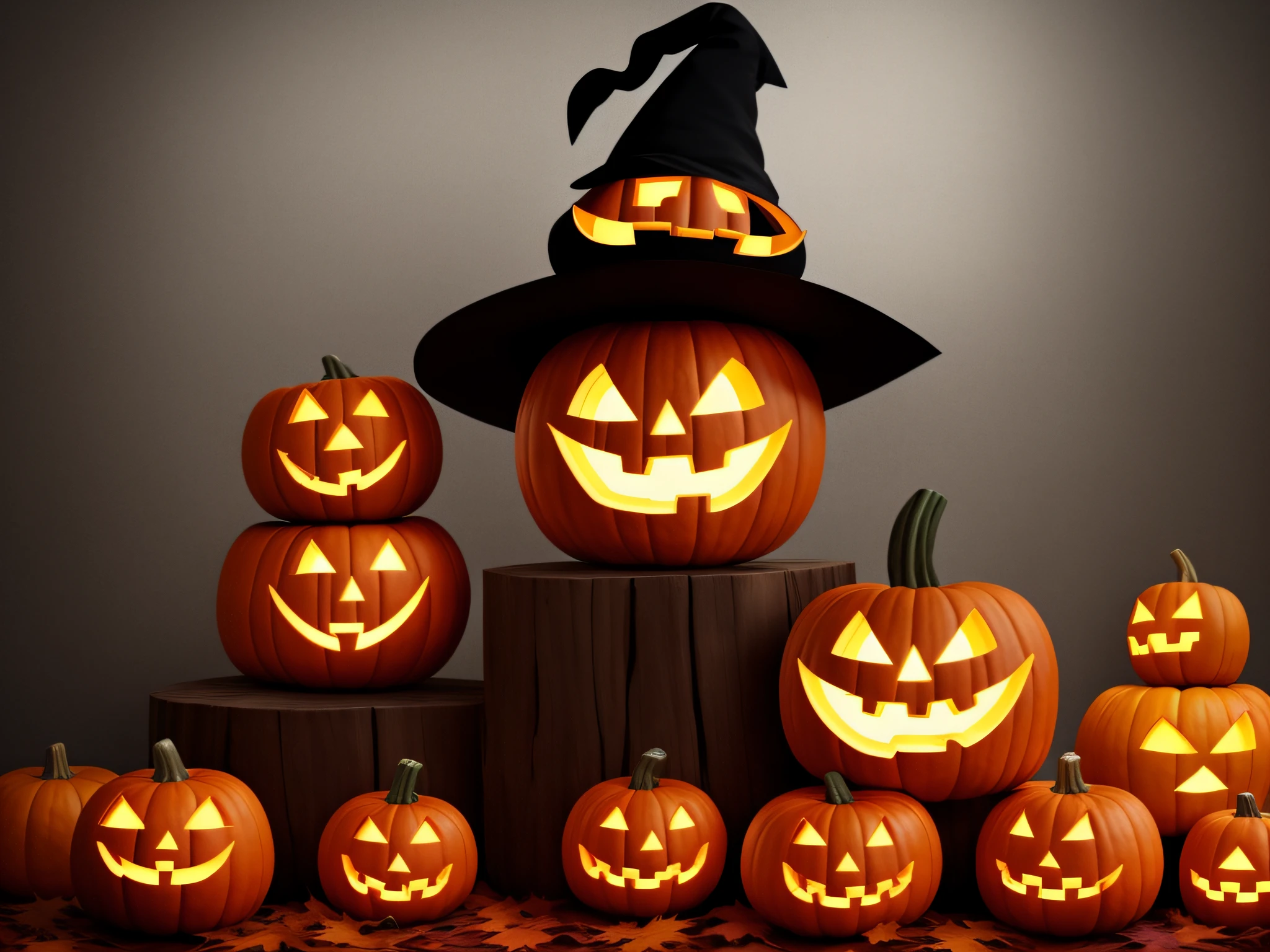 Pumpkin with halloween witch hat