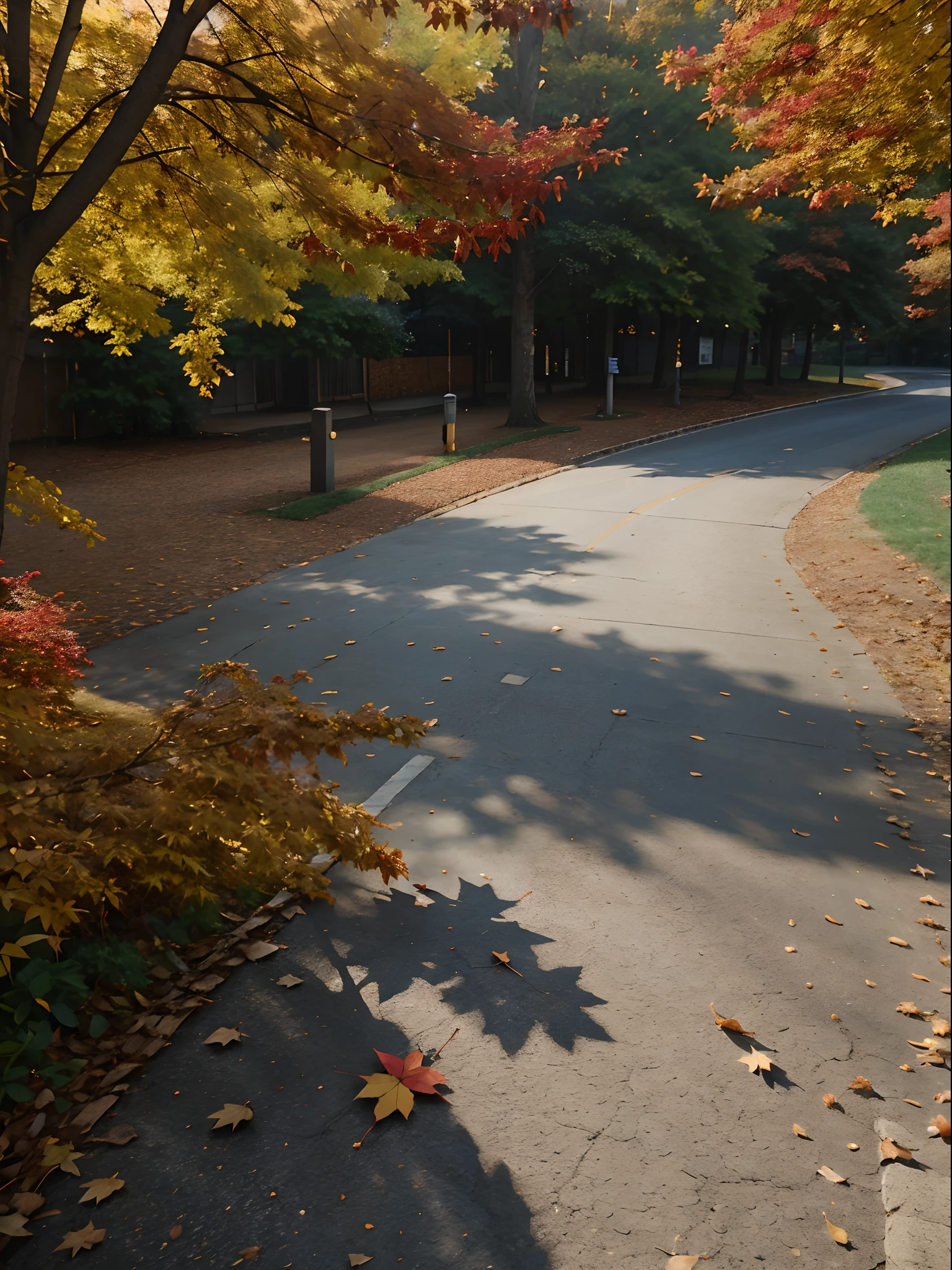 Autumn is coming,The maple leaves have turned red,The road is lined with greenery。The road is winding,The leaves are falling,The floor mat is red。Breeze in the wind,Now bleak。The lens shines through the leaves,Unfold an autumn picture,The warm sun shines on the body,Makes people feel warm。Exquisite details,Brilliant colors,It's like a quiet artist,It adds a touch of romance to this autumn splendor,Interpret the beauty of autumn through the lens。
