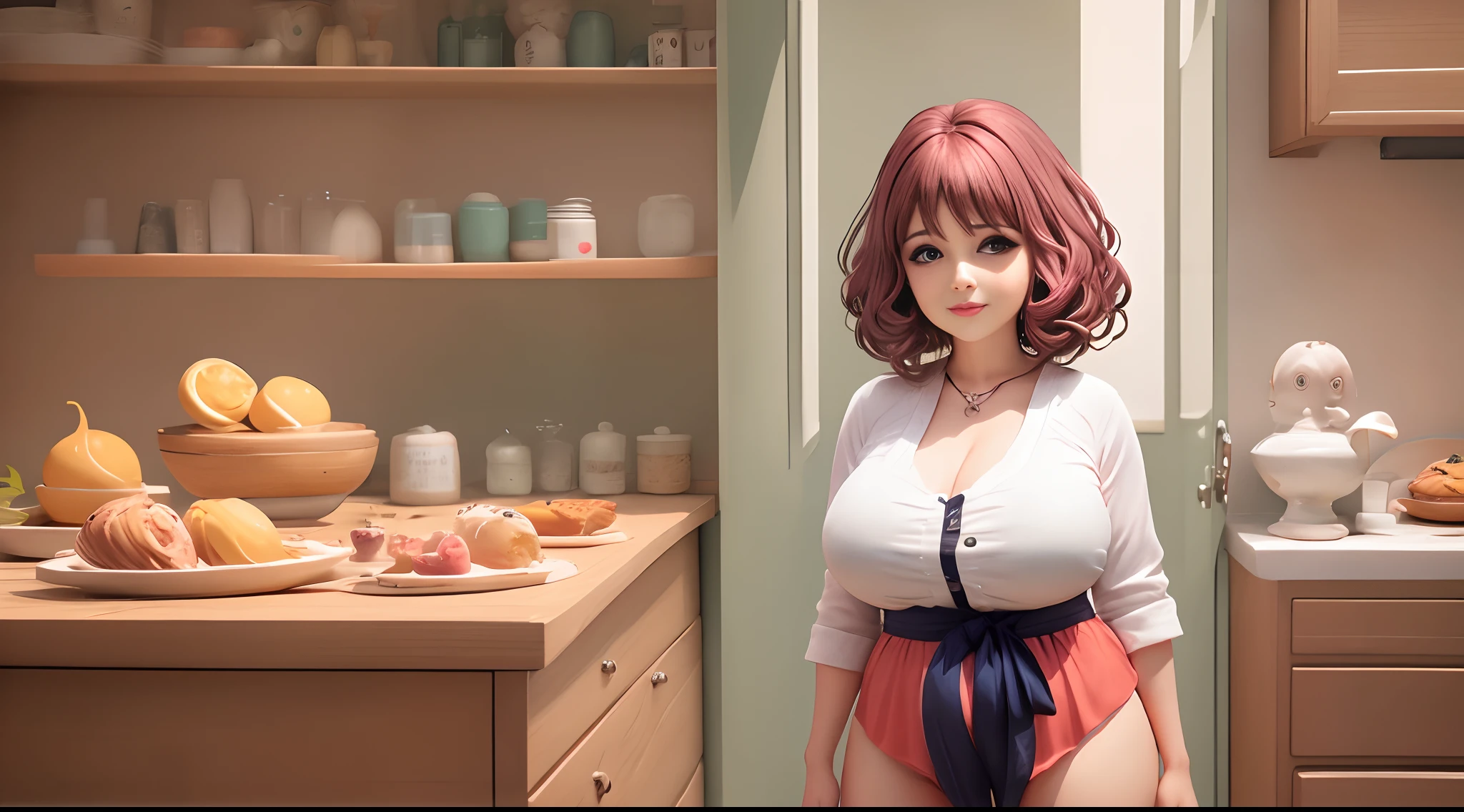 Mulher gorda com cabelos ruivos e curtos