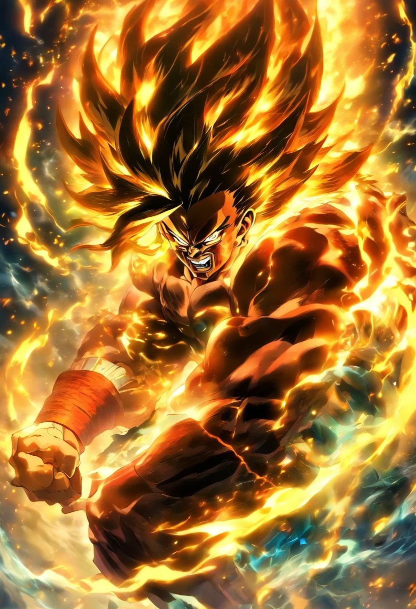 Raijin is an imposing figure, which appears to be a fusion of a human man and an oni, A demonic creature from Japanese mythology. Ele tem uma estatura colossal e uma pele azulada, com olhos faiscantes que brilham com eletricidade. His shaggy hair and beard form sparks, And he's wrapped in lightning that dances around him. Raijin usa um manto de nuvens negras que o cerca, criando uma aura de tempestade.