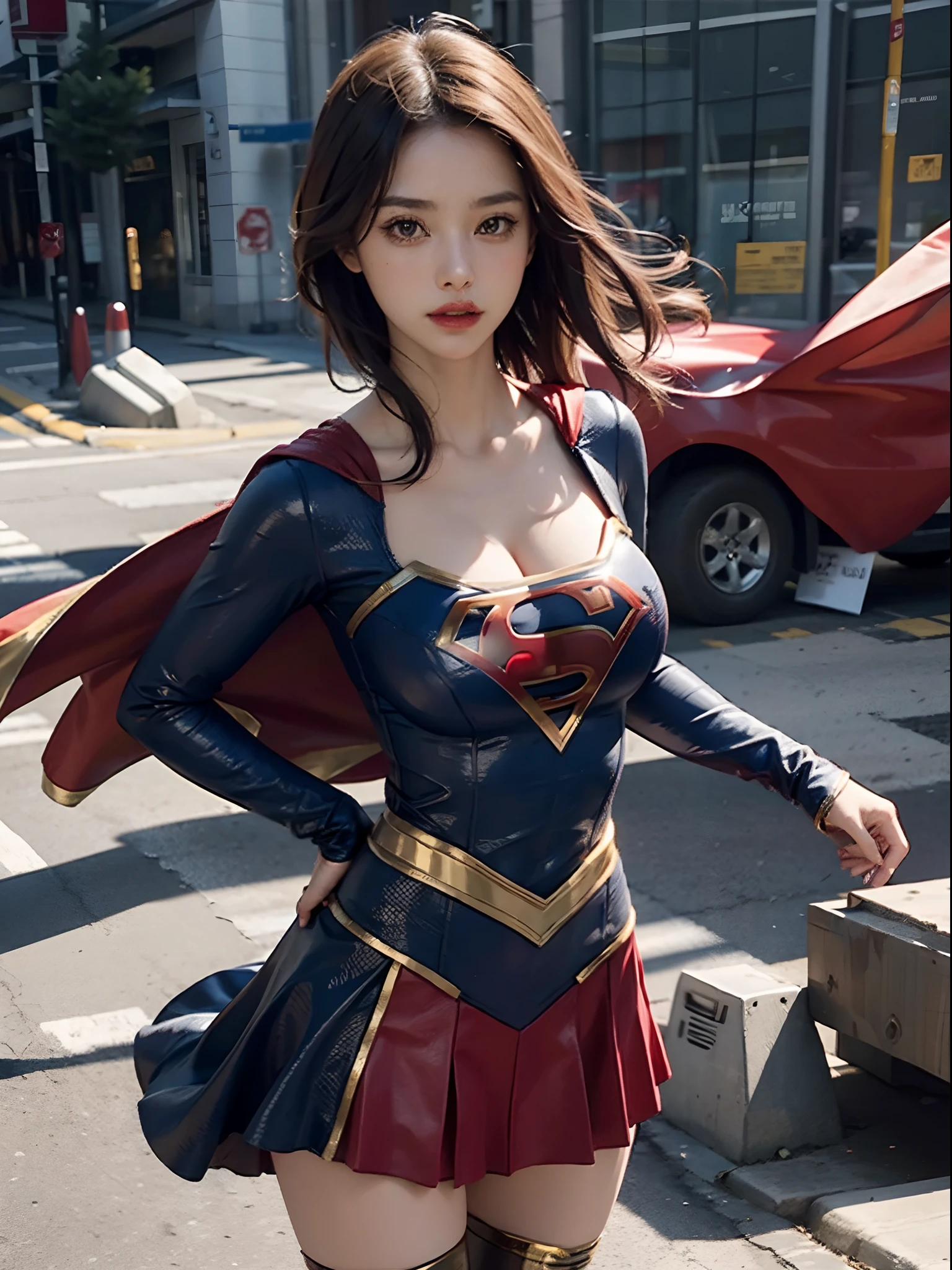 Woman body set big breasts, Supergirl costume dress