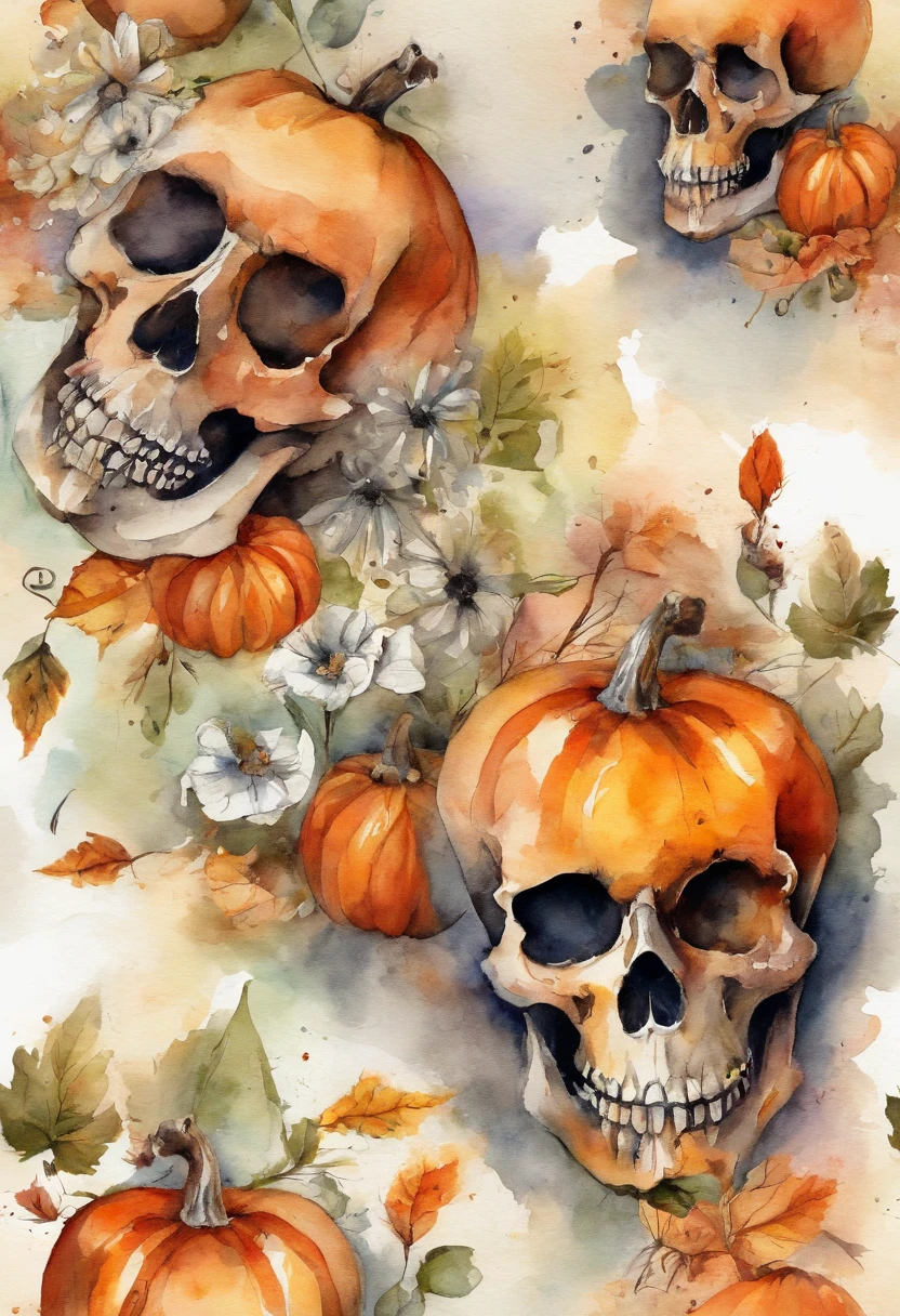 Improvise illustration for T-shirt with skulls, calabazas, tumbas, sangre, de halloween