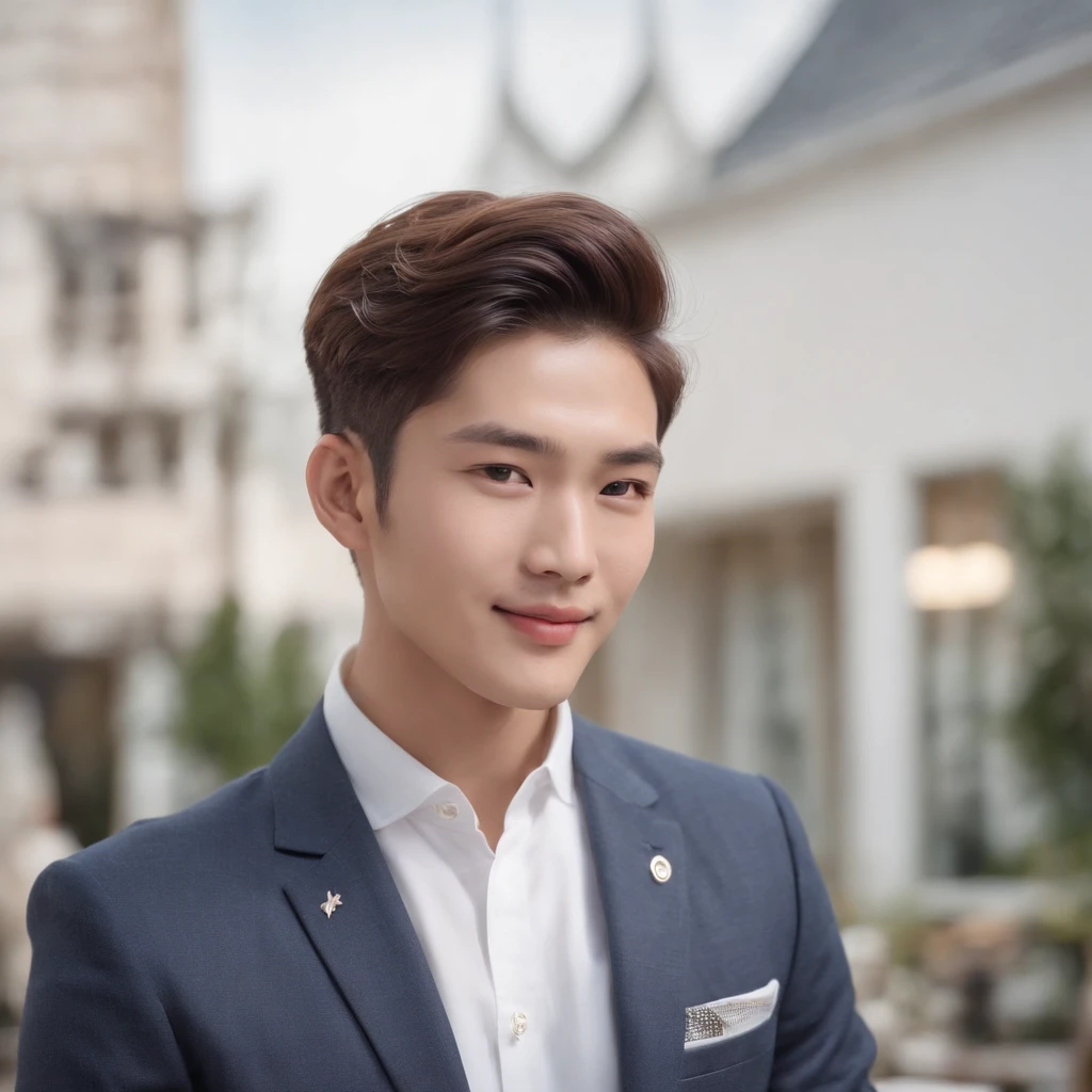 a korean asian man, sazzy hairstyle, fit and amazing body posture, with great clothes, asian boy, shining style, realistic, ultra authentic, realm, sitting in a cafe and waiting, posing in front of camera, height 180cm, weight 69kg, dashing, handsome, attactive, classy, rich, influencer, chilling and focusing, smiling, hyperdetailed, soft-light, model looking in front, sun-kissed, no wrinkles, focused expression