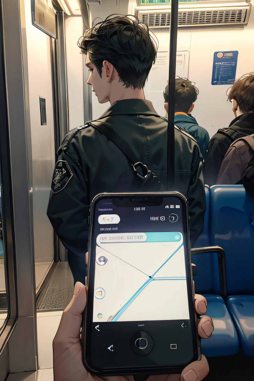 a cell phone with a broken screen abandoned in a subway car