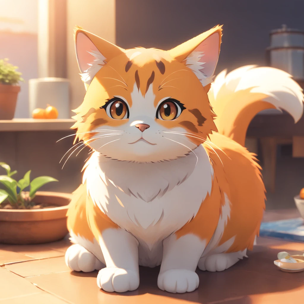 Tiny Cute Isometric Cat Emoji, gato de smoking, gato preto e branco, peludo bonito, fundo dourado macio, with soft pastel colors, 3d icon clay render, Lente de 120mm, 3d blender rendering, trending on polycount, Construtivismo modular, fundo laranja, rendering physically based, Centrado