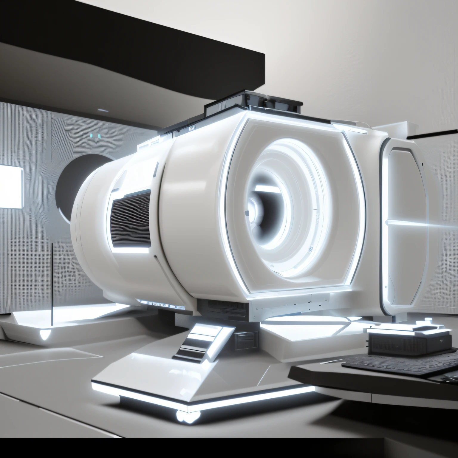 Build a tech-filled and futuristic projector，Exterior structural lines，Black and white reference map