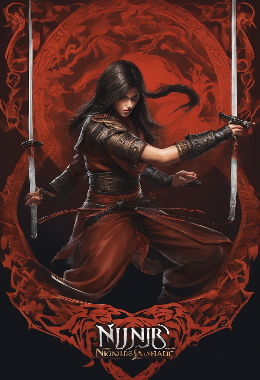 Create an image that is themed around the ninjutsu mechanics of Magic The Gatering, The image should contain the main ninjas of the mechanics, incluindo a Yuriko, a Sombra do Tigre, The image must be created in landscape orientation so that it can be used in a playmat