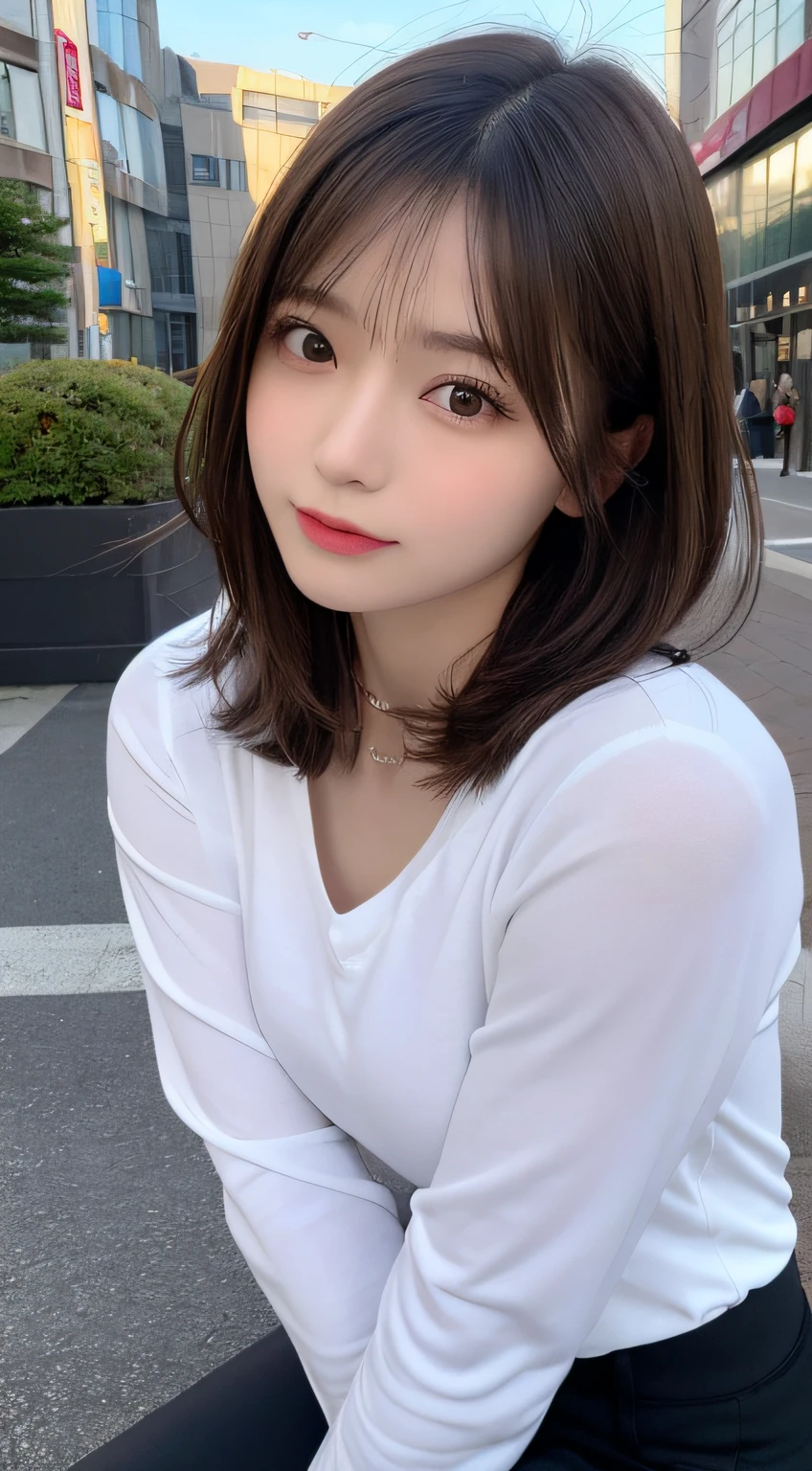 (masutepiece, Best Quality:1.2), 8K, 15yo student, 85 mm, Official art, Raw photo, absurderes, White dress shirts, Pretty Face, close up, Upper body, violaceaess, gardeniass, Beautiful Girl,Cat costume,, Cinch West, thighs thighs thighs thighs, Short sleeve, Day Park, Sit on a bench seat, Looking at Viewer, No makeup, (Smile:0.4), Film grain, chromatic abberation, Sharp Focus, face lights, clear lighting, Teen, Detailed face, Bokeh background,