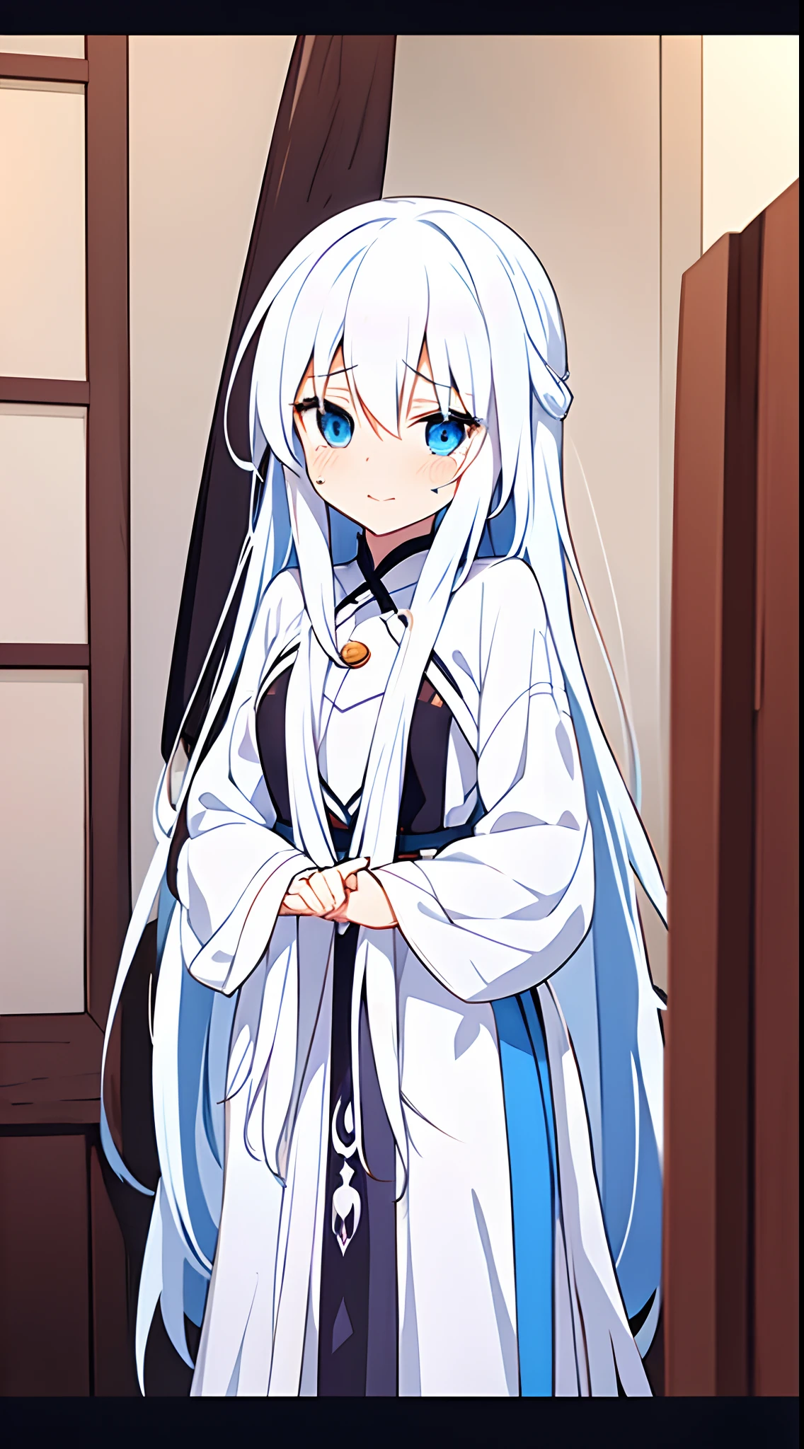 anime girl with long white hair and blue eyes looking at camera, Perfect white haired girl, Girl with white hair, anime visual of a cute girl, white haired Cangcang, anime visual of a young woman, white-haired god, with index finger, White-haired, white haired lady, Today's featured anime stills, one girl has white hair, anime best girl Laughing and shedding tears