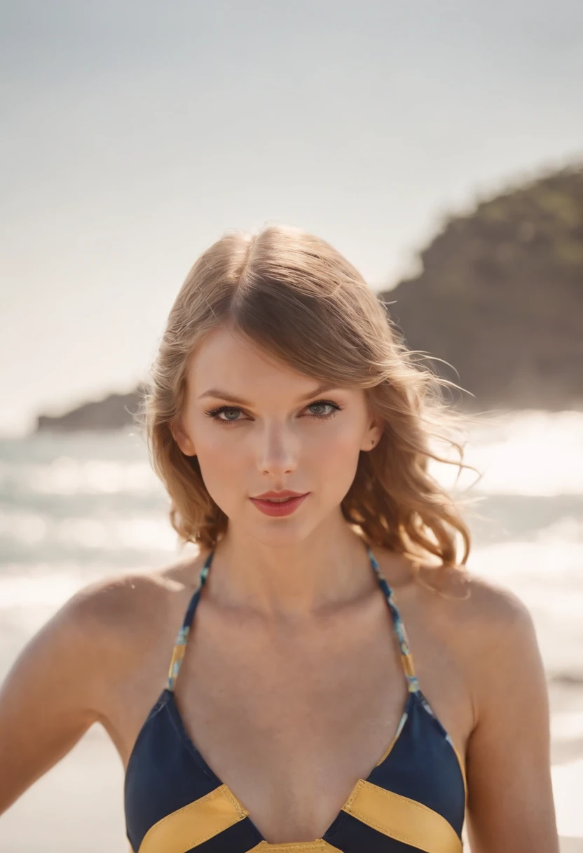 Taylor Swift，swimmning，sea beach，rays of sunshine，swimming uniform