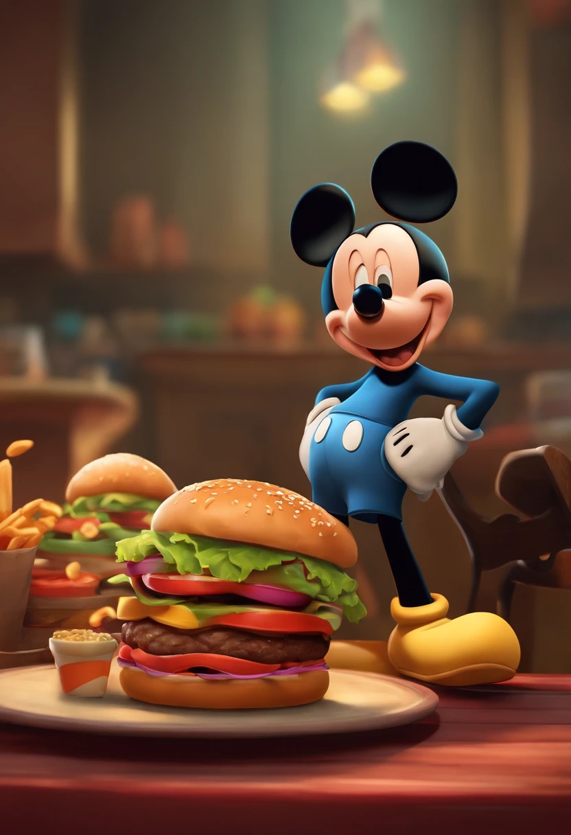 Make a Boy
He's eating hamburgers
Disney cartoon type
He's getting to know Mickey, And he's super happy
Pixar, 3d, disney