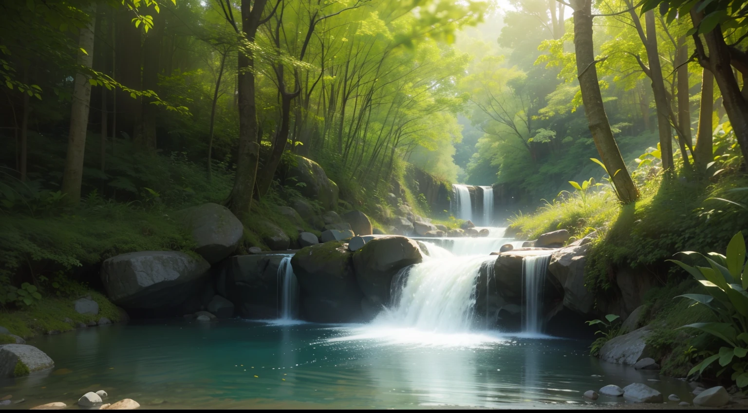 "um jardim encantado com cogumelos e vaga-lumes, insetos e flores, paisagem ultra realista em 8k, ambiente encantador" 4k