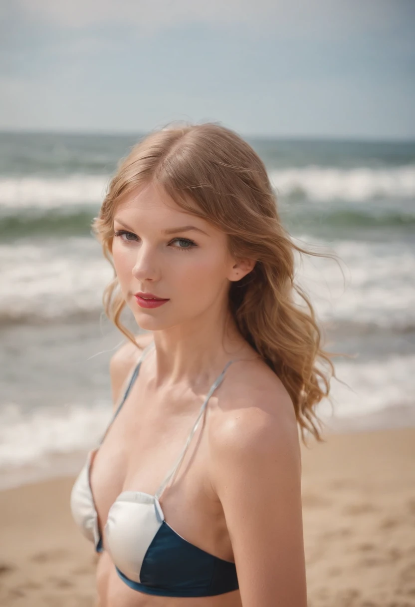 Taylor Swift，swimmning，sea beach，rays of sunshine，swimming uniform，19years old