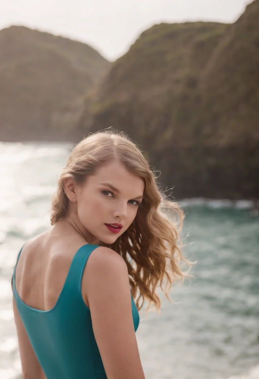 Taylor Swift,swimmning,sea beach,rays of sunshine,swimming uniform,19years old