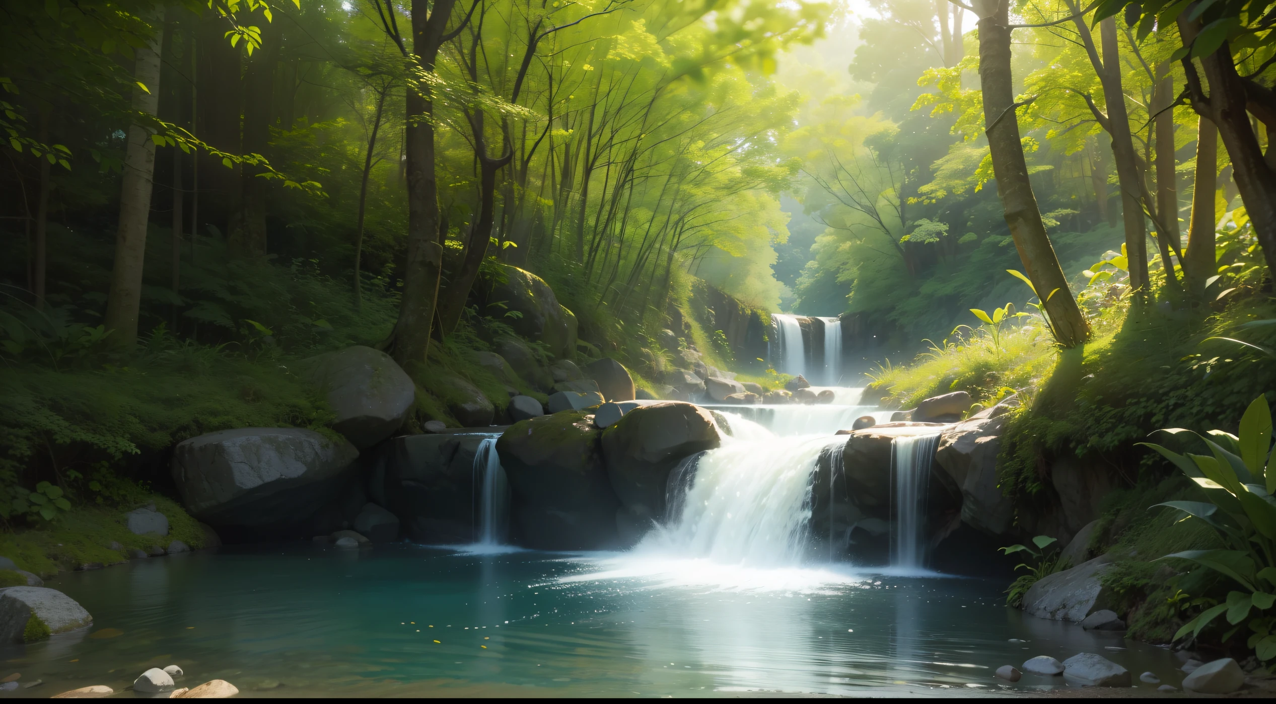"um jardim encantado com cogumelos e vaga-lumes, insetos e flores, paisagem ultra realista em 8k, ambiente encantador" 4k