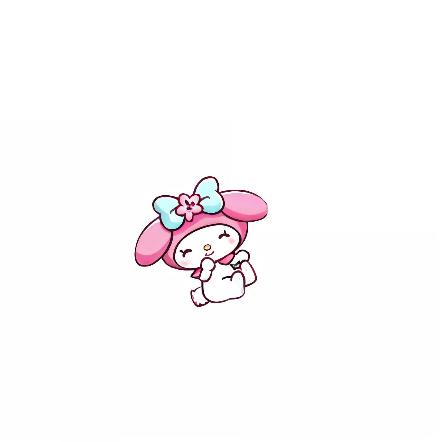 A cartoon character of a little girl wearing a pink hat and a bow, kawaii, sanrio, Cute:2, cute character, very very low quality picture, White background : 3, resin, Bunny, offcial art, very very kawaii, pink iconic character, kawaii rainy gloomy, awww, kawaii hq render, komono, :3, 2 d