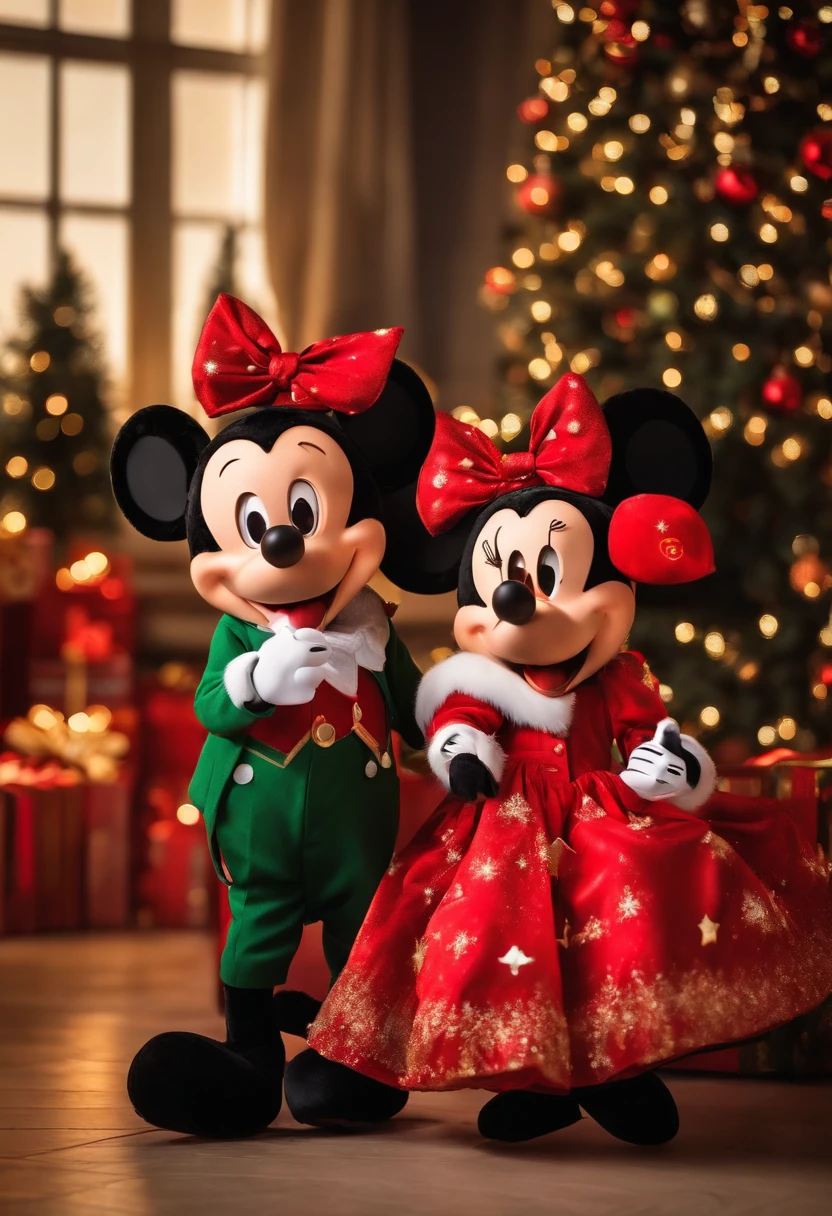 Make a boy
He's performing at a Christmas photo shoot session
Disney cartoon type
He's taking a picture next to Mickey and Minnie in Christmas-themed dresses, They're super happy
Pixar, ..3d, Disney