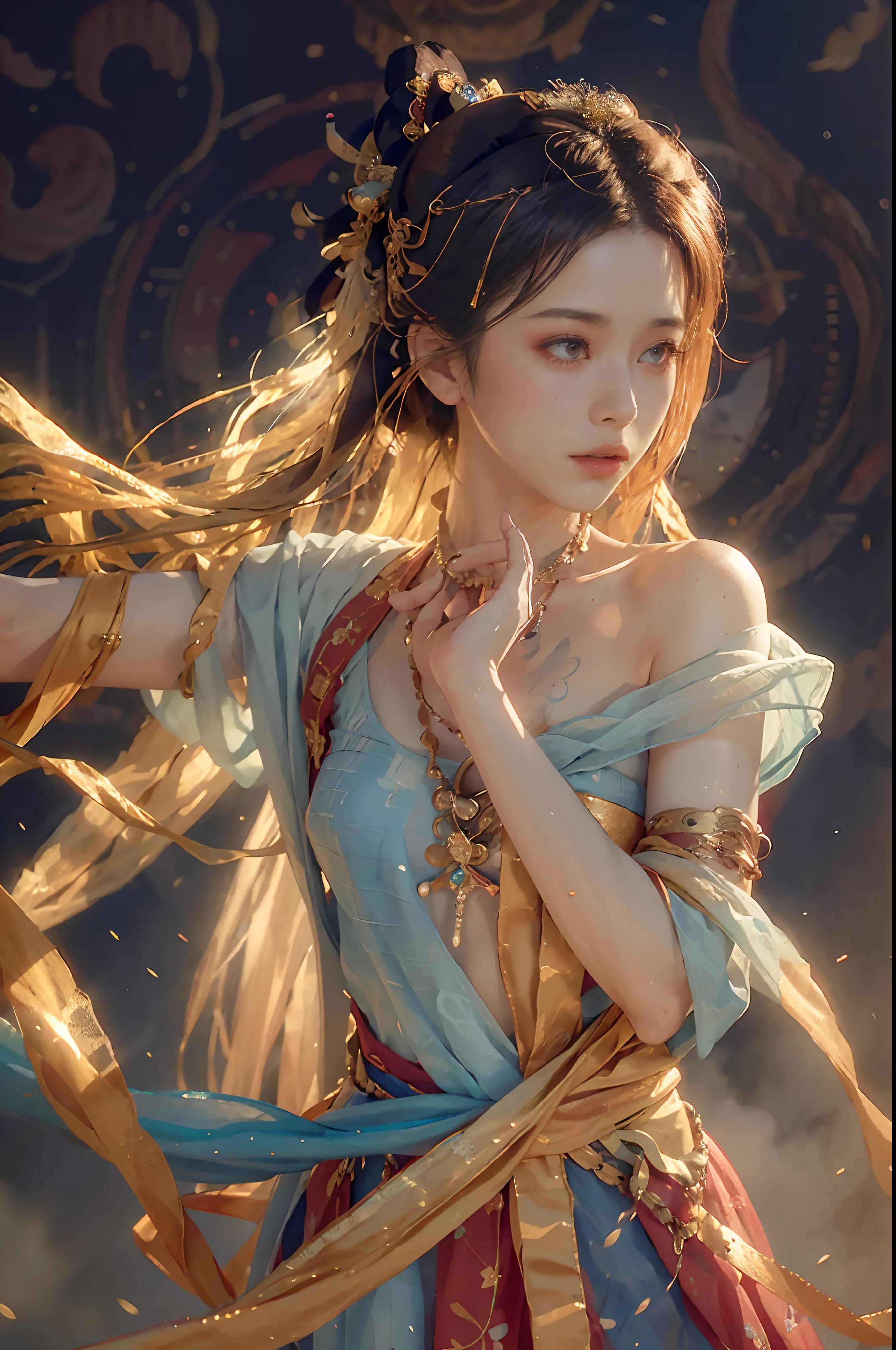 masterpiece, best quality, ultra-detailed, best illustration,
1girl, jewelry, solo, long hair, earrings, hair ornament, black hair, bracelet, flower, closed mouth,
red theme, butterfly, water, light particles, reflection, night, flowers, sitting, <lora:ChineseV3:1>