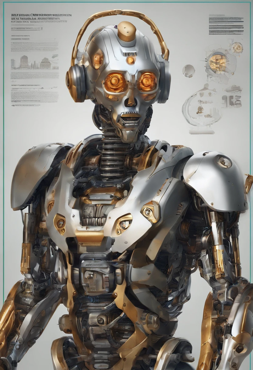 Highly Detailed Humanoid Ultra Realistic Chemical Robot for Science Magazine Cover with Plain Background